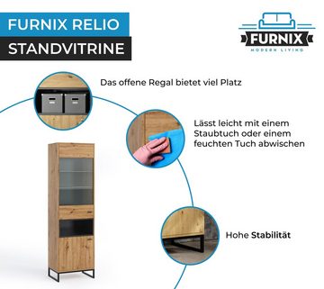 Furnix Standvitrine RELIO WIT60 Vitrine mit Metallgestell Weiß oder Artisan B60 x H202 x T40 cm