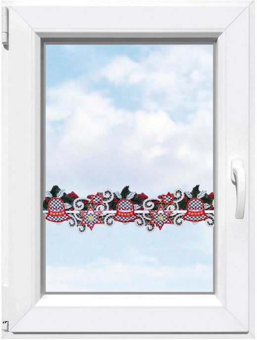 Stickereien Plauen Scheibengardine Glocken (1 St), Stangendurchzug, halbtransparent, Fensterdekoration "Glocken"