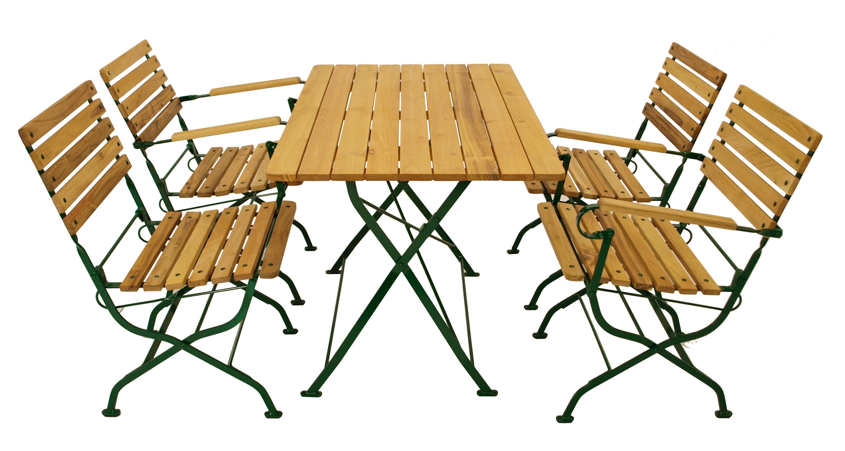 DEGAMO Garten-Essgruppe PASSAU, (5-tlg), (2x Stuhl, 2x Sessel, 1x Tisch 70x110cm), Gestell grün + Robinie