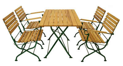 DEGAMO Garten-Essgruppe PASSAU, (5-tlg), (2x Stuhl, 2x Sessel, 1x Tisch 70x110cm), Gestell grün + Robinie