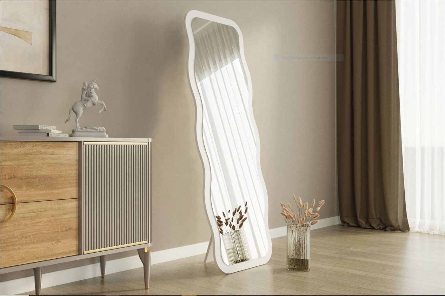 ibonto Standspiegel Design Ganzkörperspiegel Wellenform,freistehend oder Wandmontage