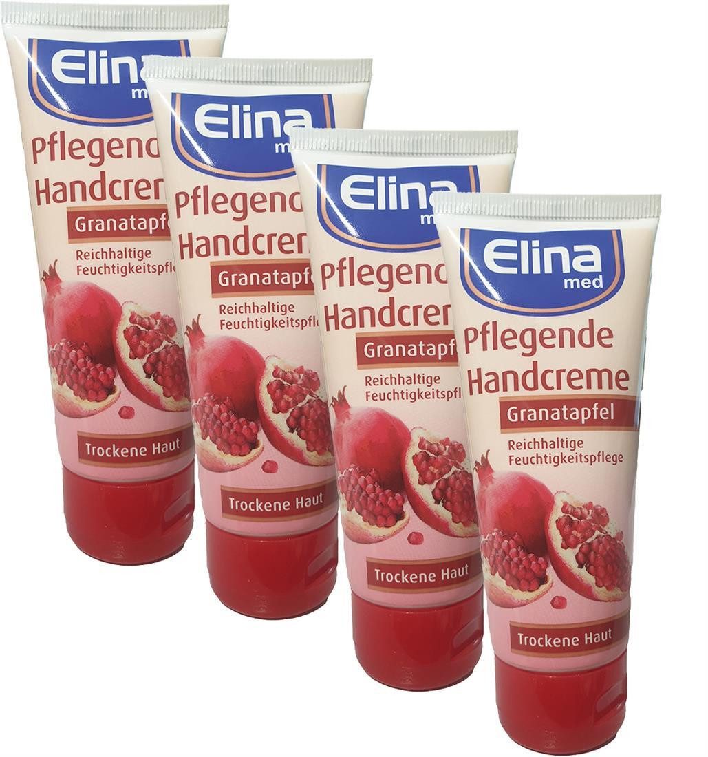 Elina Med Handcreme 4er Set Elina Granatapfel Handcreme 75ml in Tube Tuben, 4-tlg., Handcreme Hautschutzcreme Pflegecreme Handpflegecreme