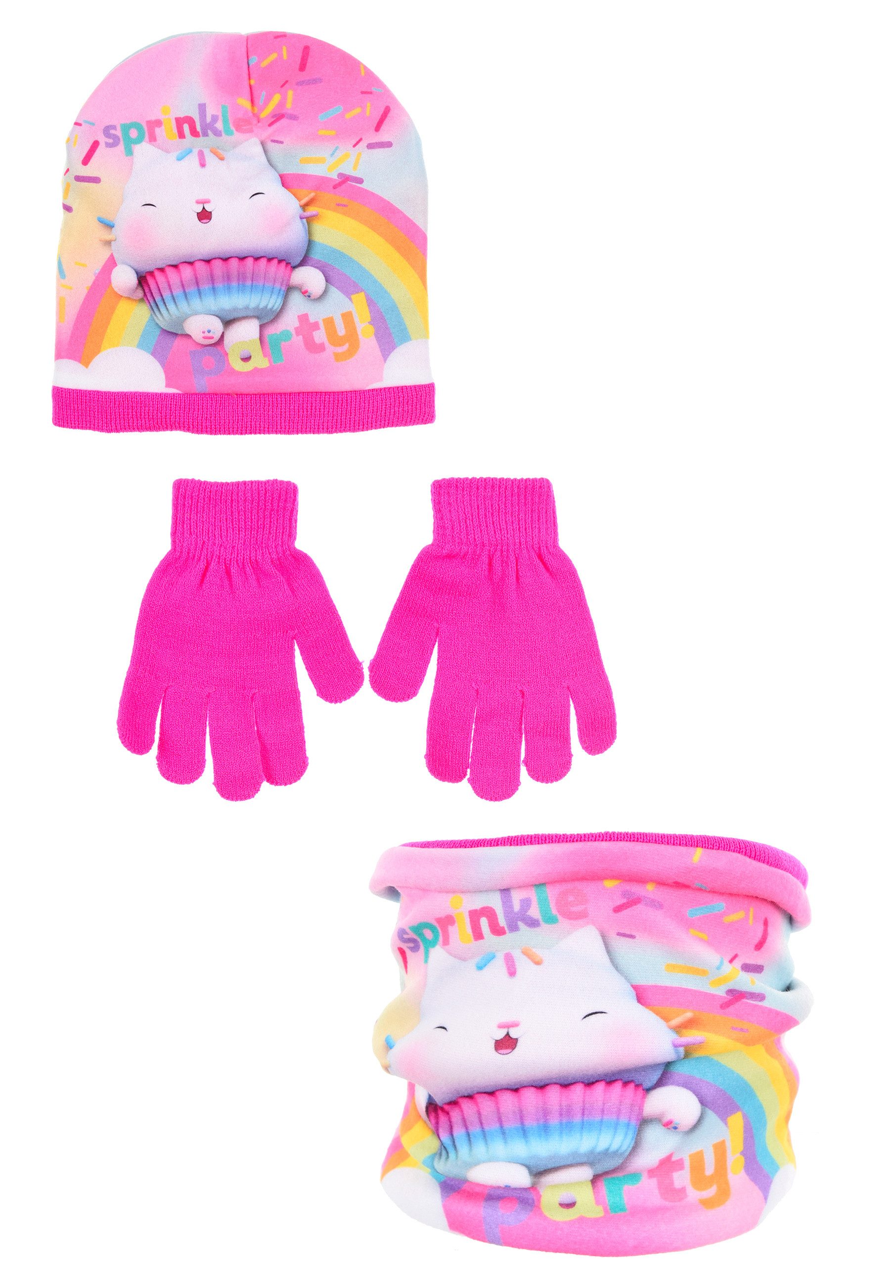 PAW PATROL Bommelmütze Gabby's Dollhouse Mütze, Schal und Handschuhe Kinder Winter-Set 3-tlg. (SET)