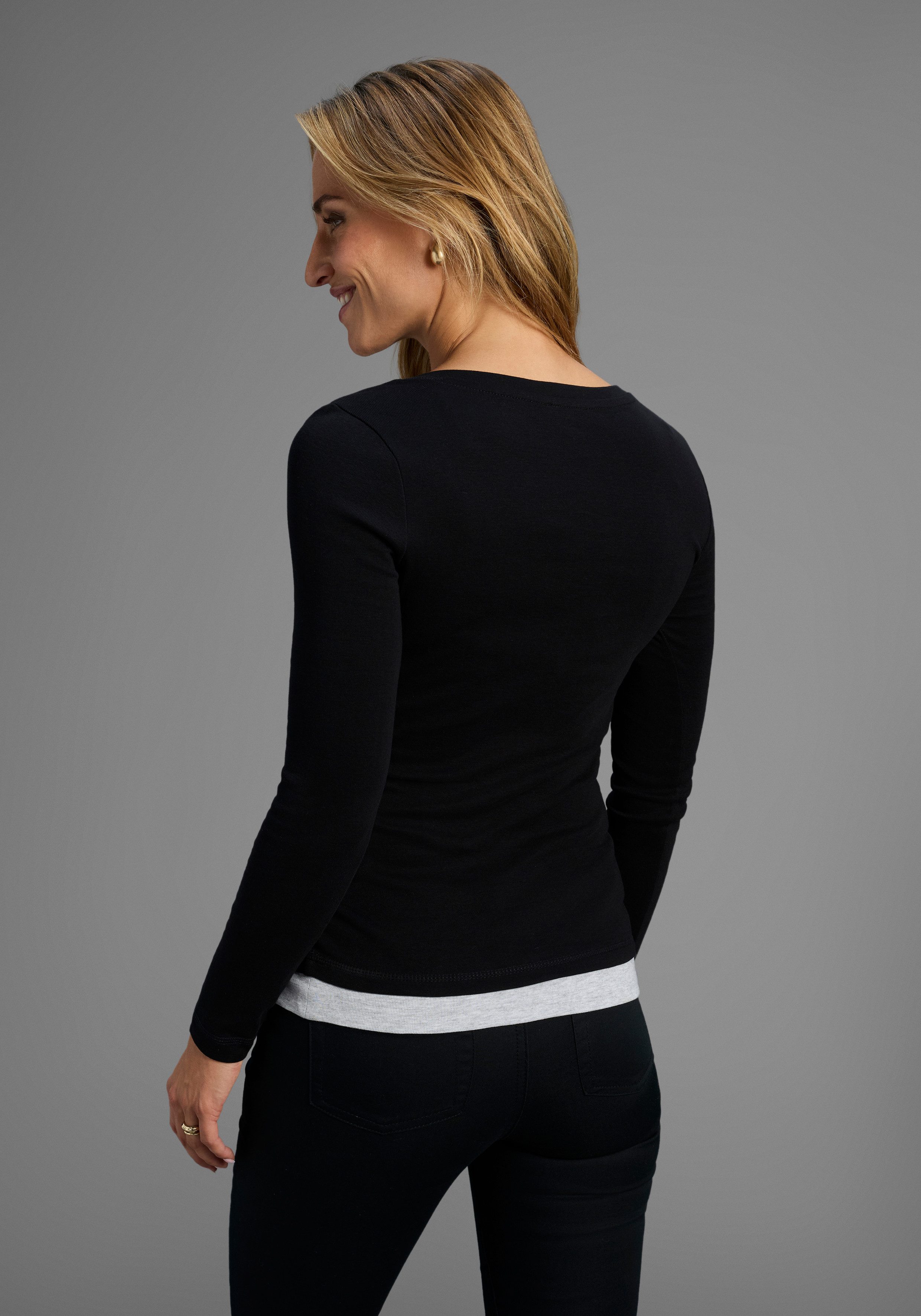 Flashlights 2-in-1-Langarmshirt figurbetonte Passform, Rundhalsausschnitt, günstig online kaufen