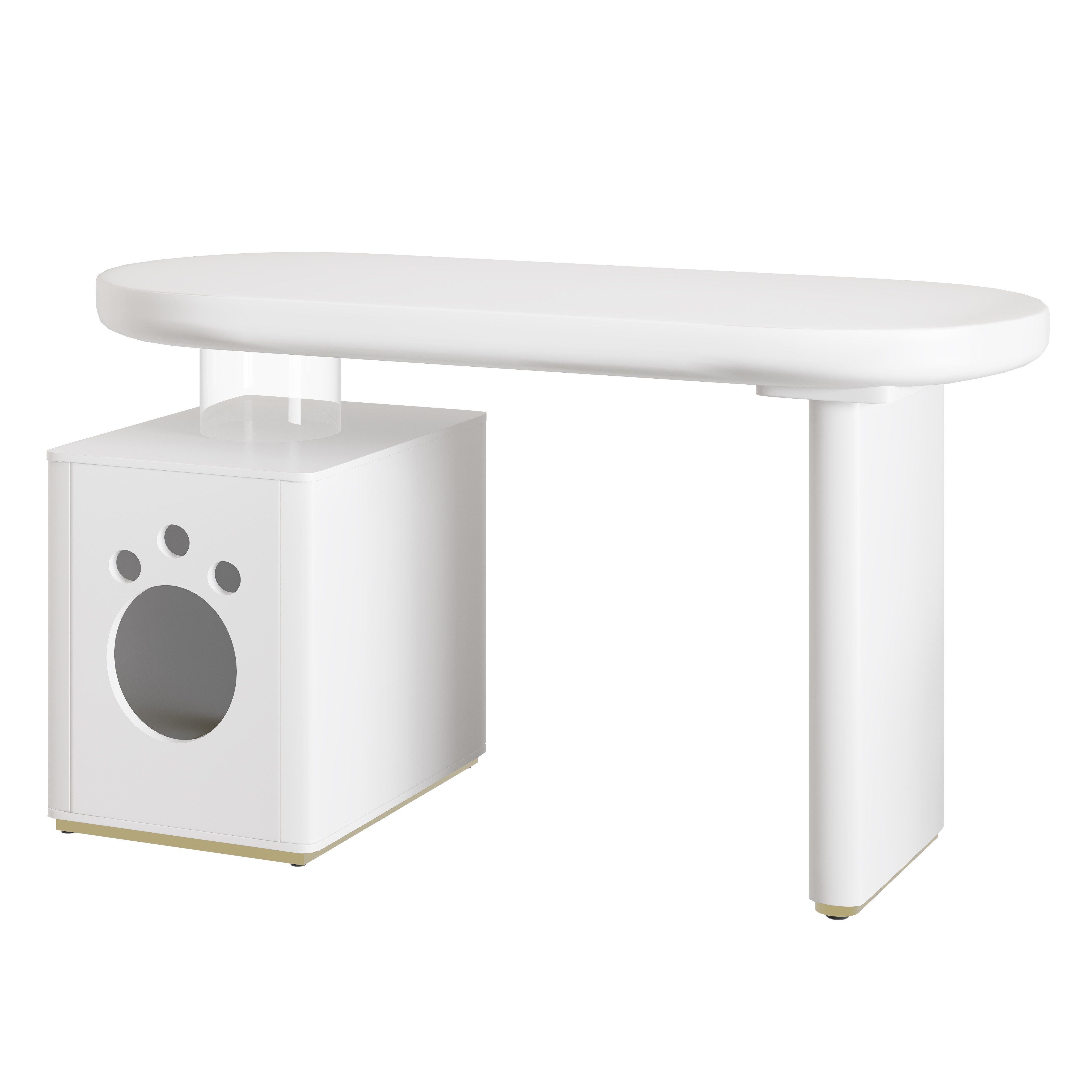 STILVORA Schreibtisch mit Haustierbett,Wohnzimmertisch Beistelltisch in Wolkenform,MDF (Computertisch, 1-St., abgerundete Kurven, Haustiergrößen M–XL), 5 cm dicke Beine
