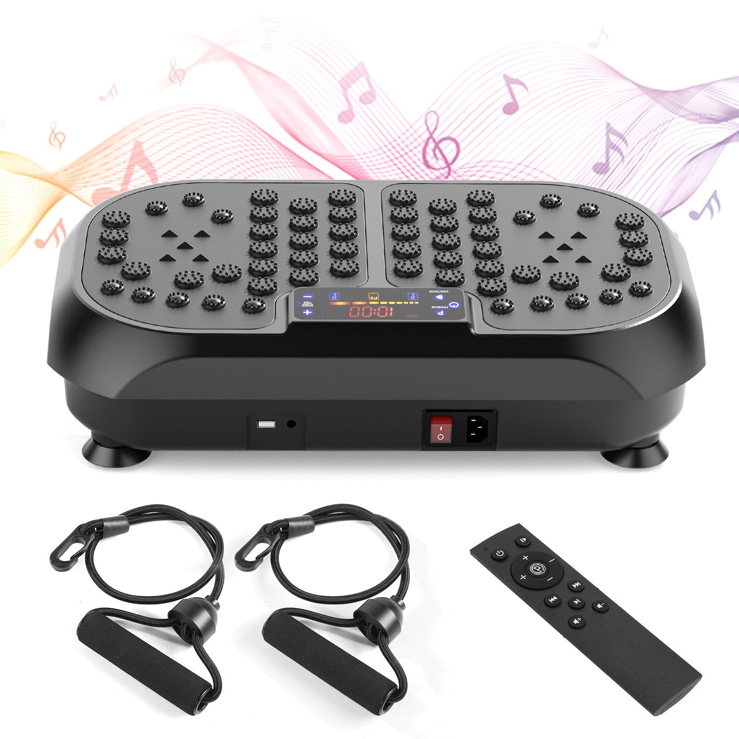 kehot Vibrationsplatte Vibrationsplatte mit Doppelmotoren, Fernbedienung & Trainingsbänder, 200 W, 99 Intensitätsstufen, (für Abnehmen, Ganzkörpertraining, Muskelaufbau - Massagegerät), 200 kg Kapazität Vibrationsplatte für Home Workout