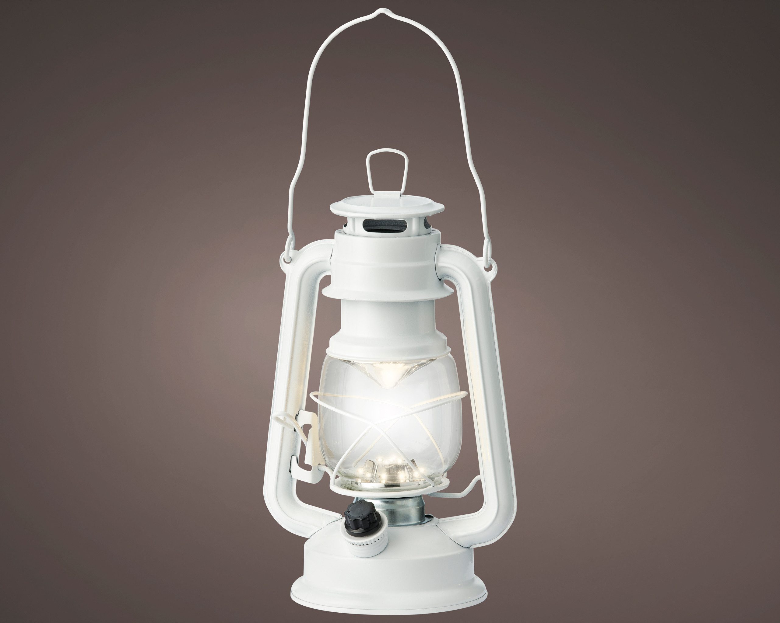 Lumineo LED Laterne, Dauerlicht, warmweiß, LED Laterne Batteriebetrieb 11,5x24,5cm Glas Metall Weiß / Warmweiß