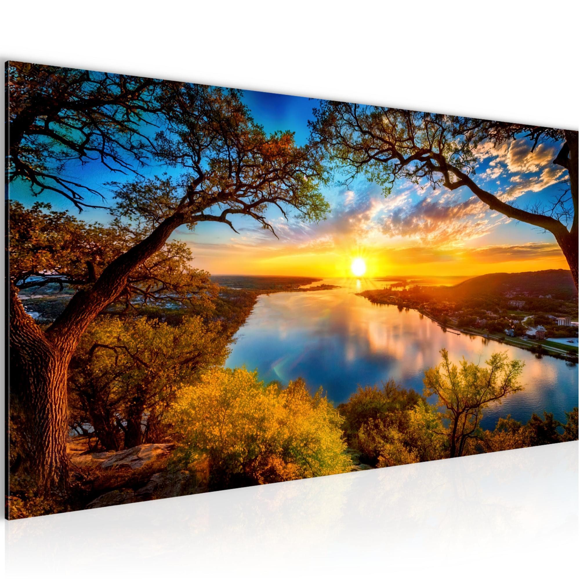 Runa Art Wandbild Landschaft Modern auf Vlies Leinwand Himmelblau Büro Landschaft 0590, 100L x 40B cm