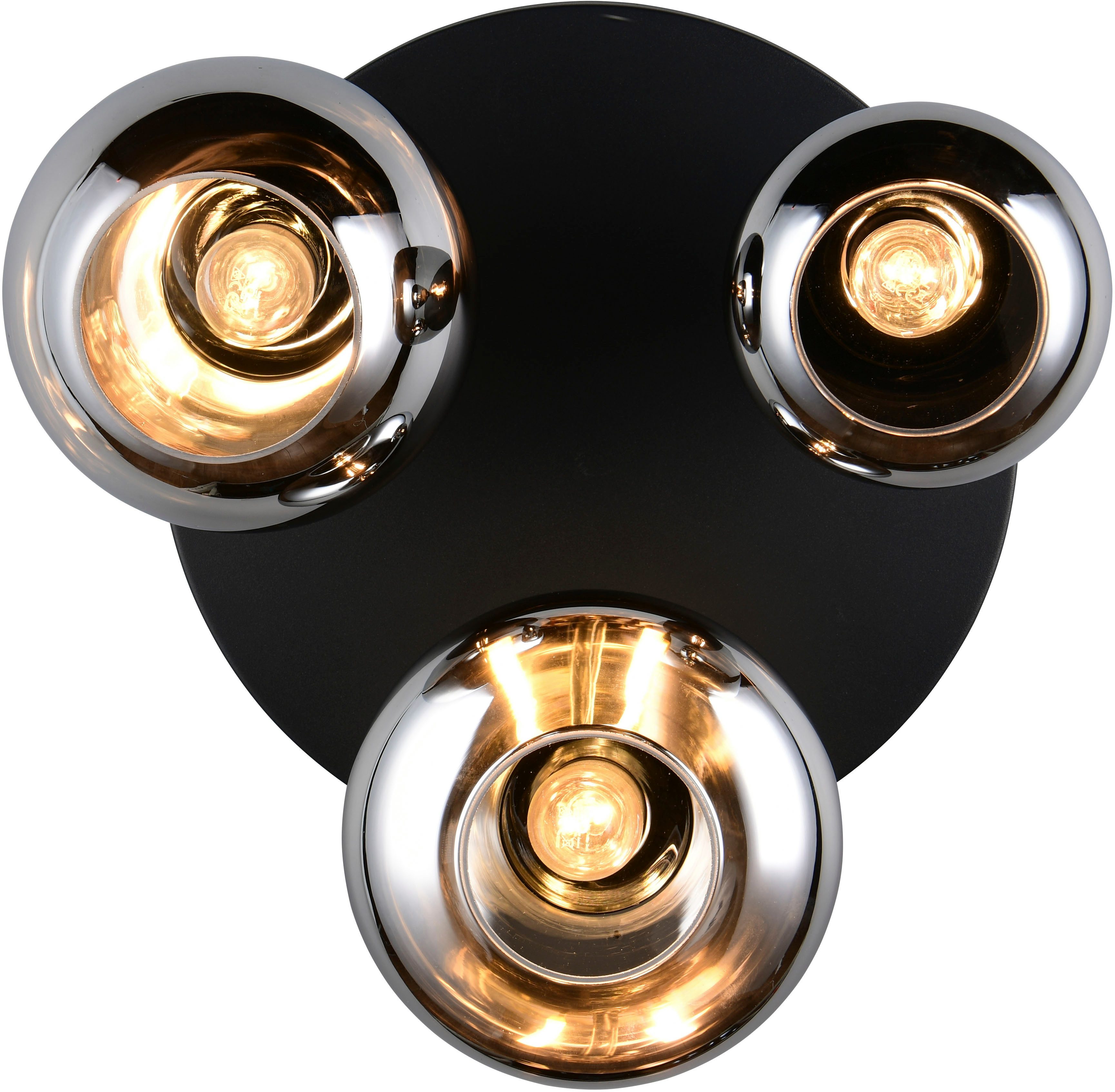 TRIO Leuchten Deckenleuchte Lumina, Deckenlampe 3-flammig mit Glasschirm, exkl 3x E14, max 10W, Leuchtmittel wechselbar, warmweiß - kaltweiß, Ø 49 cm Höhe 25 cm, spiegelnde Glas Lampenschirme in 3 modernen Formen