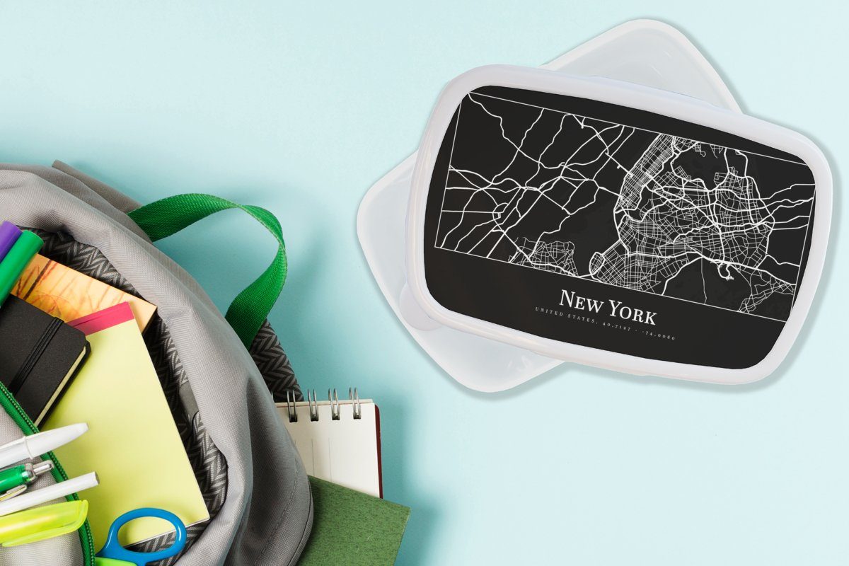 für für Brotbox Brotdose, Jungs Lunchbox New (2-tlg), Karte und Stadtplan - - Kinder Kunststoff, - weiß und Karte, Erwachsene, York MuchoWow Mädchen