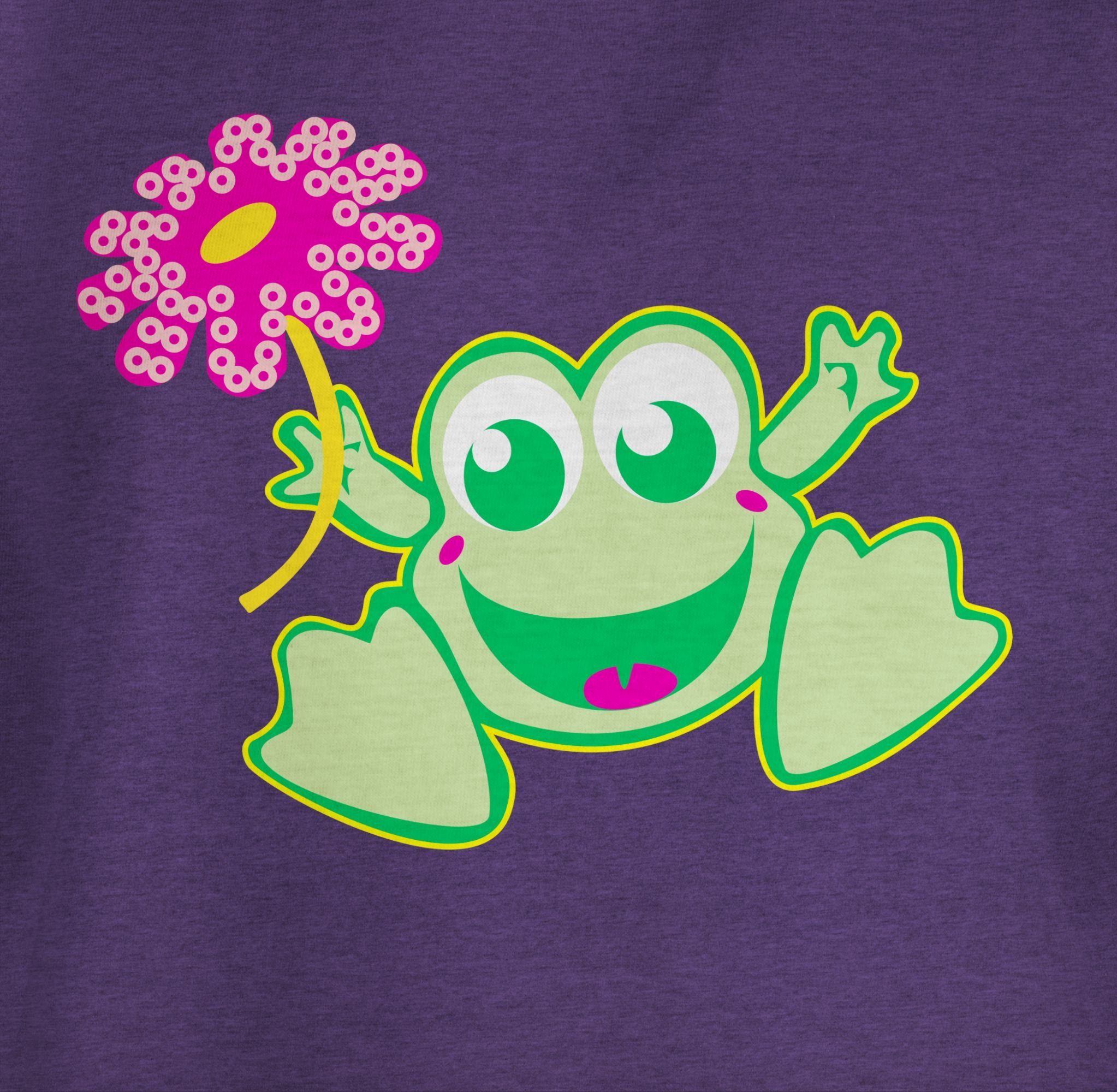 Lila mit 2 Kindermotive Meliert Frosch Blume Shirtracer T-Shirt