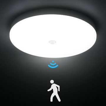 oyajia Deckenleuchte LED Deckenleuchte mit Bewegungsmelder, IP54 Wasserfest Sensor Leuchte, LED fest integriert, ‎Kaltweiß, 18W 1800LM Balkon Lampe Kaltweiß, für Garage Flur Balkon Veranda