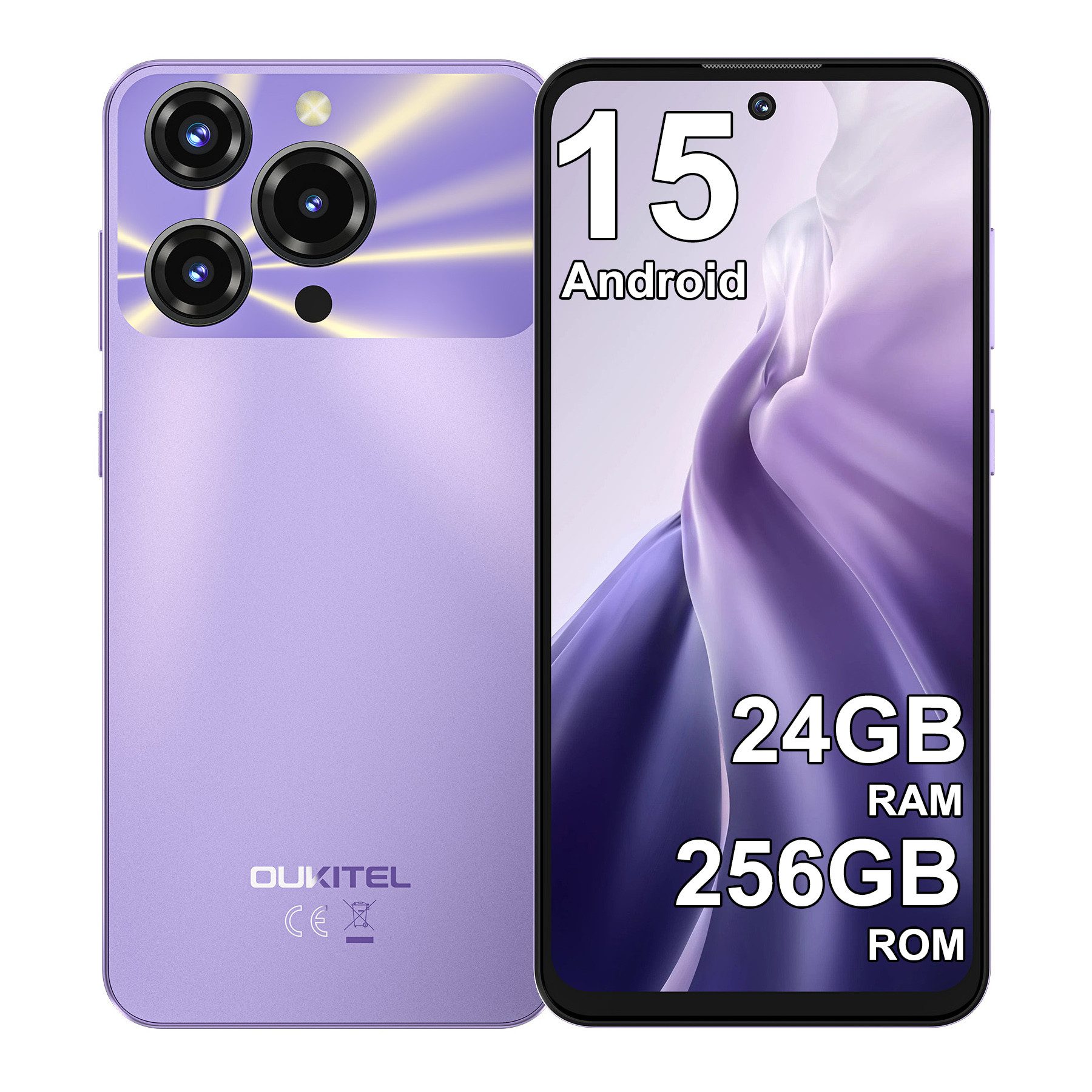 OUKITEL C69 24GB RAM+256GB ROM oder 512GB ROM/TF 1TB, Android 15 Smartphone (18,28 cm/7.2 Zoll, 256 GB Speicherplatz, 64 MP Kamera, 7,2" HD+ 120Hz, 64MP+8MP, 6000mAh, Dual SIM/ OTG/ GPS/ NFC)