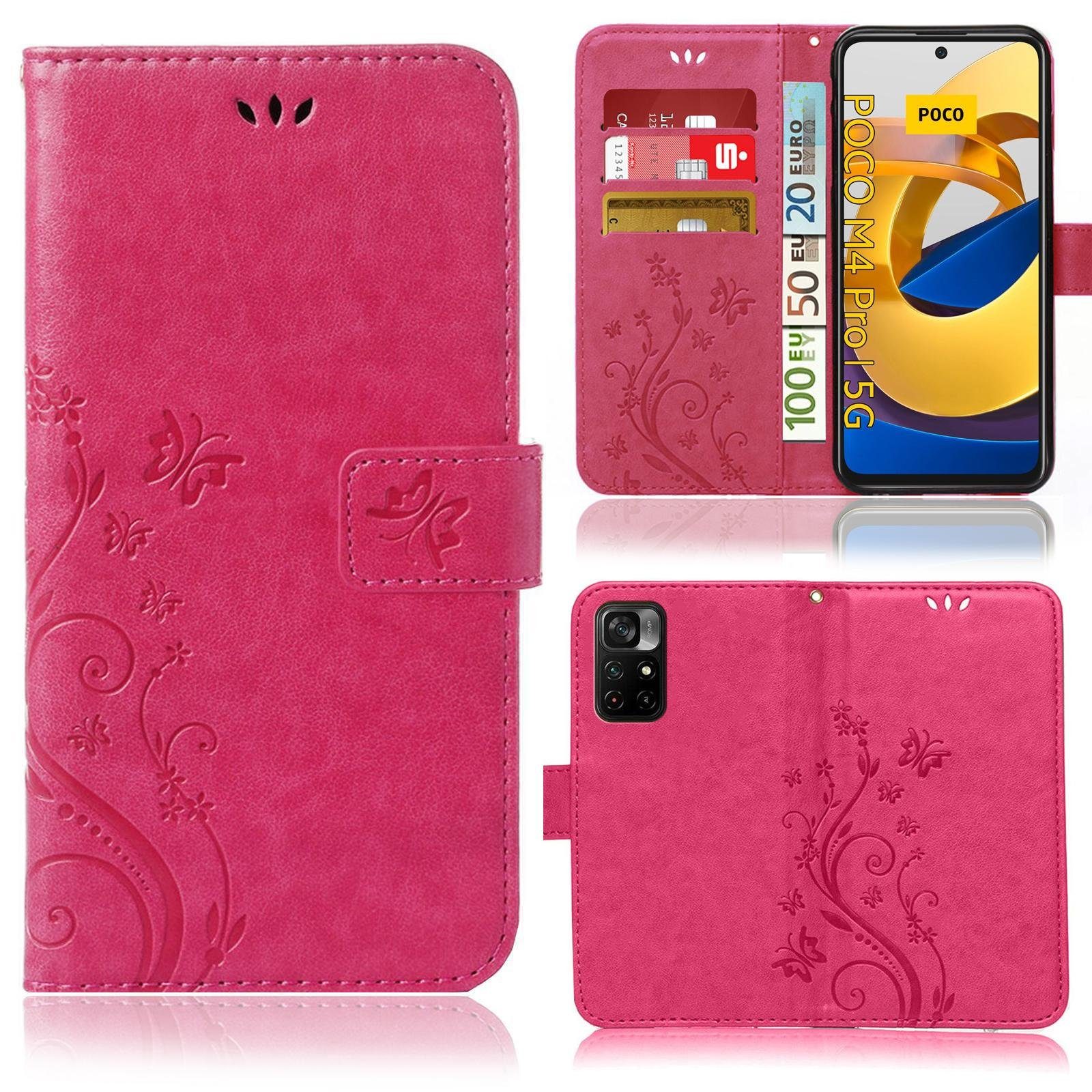 Numerva Handyhülle Bookstyle Flower Handytasche Schutzhülle für Xiaomi Poco M4 Pro 5G, Klapphülle Flip Cover mit Blumenmuster