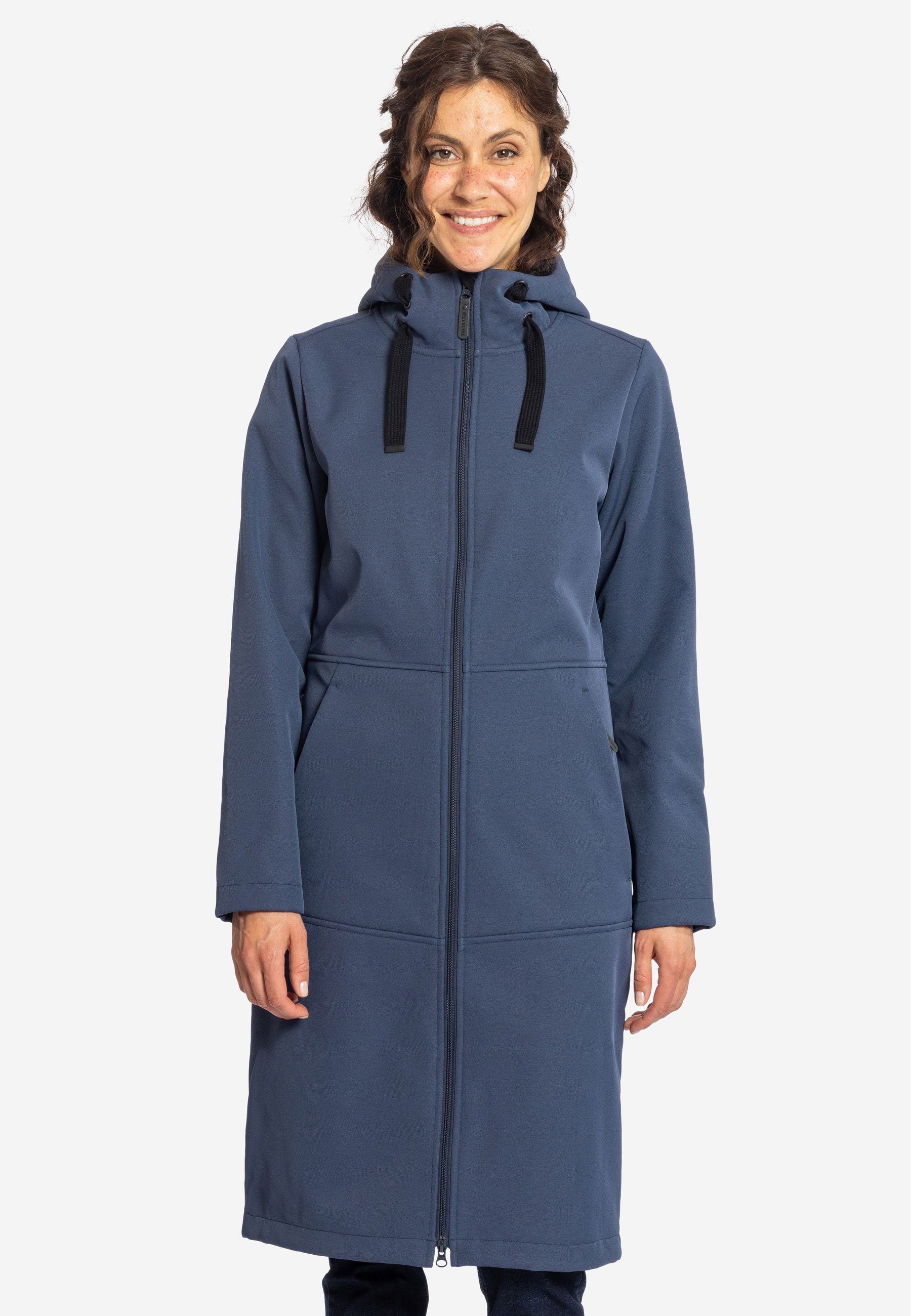 Elkline Softshelljacke Soft wadenlang Ice wärmend darkblue Kapuze mit