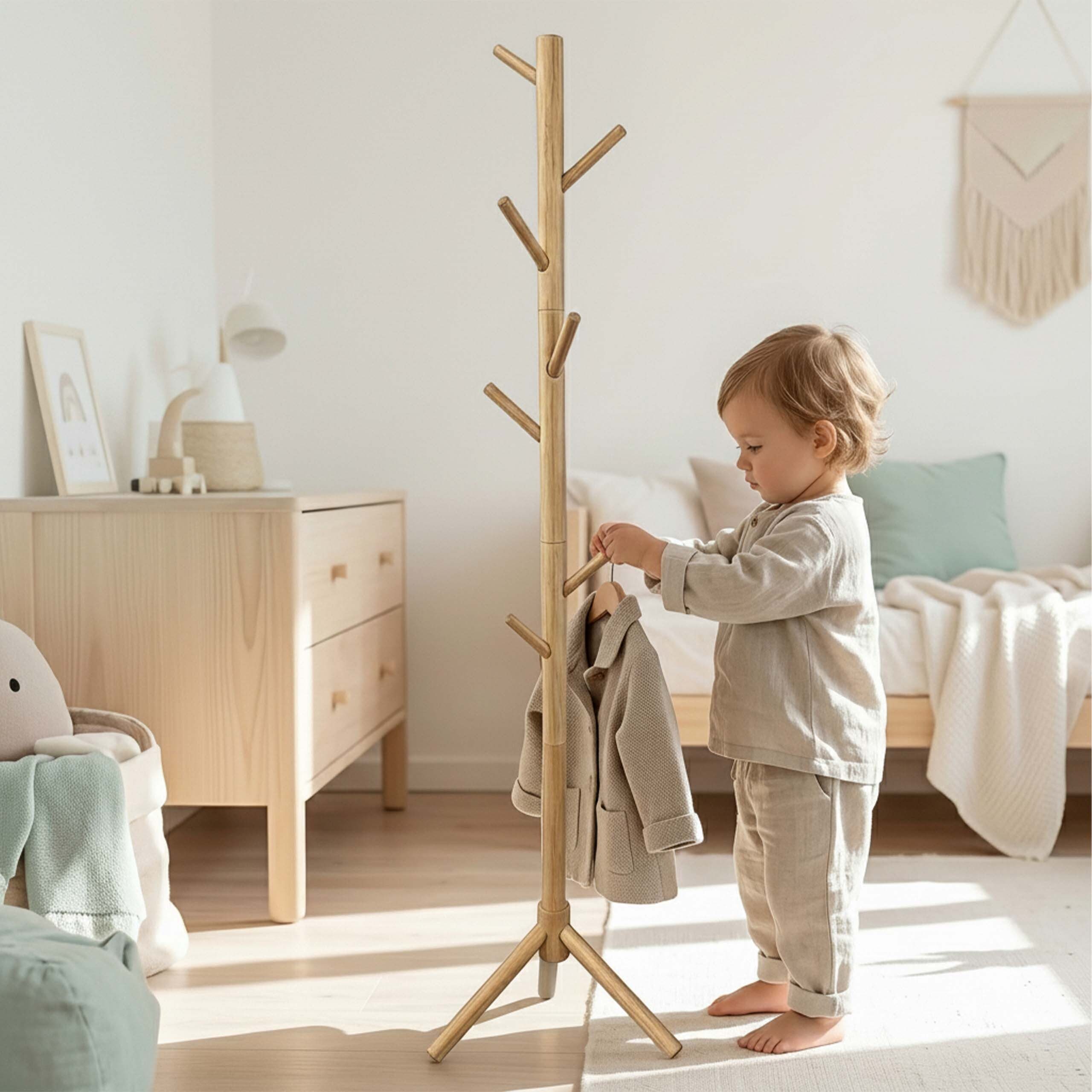 relaxdays Garderobenständer Kiefernholz 8 Haken, (4 St), natur – Bild 5 von 5