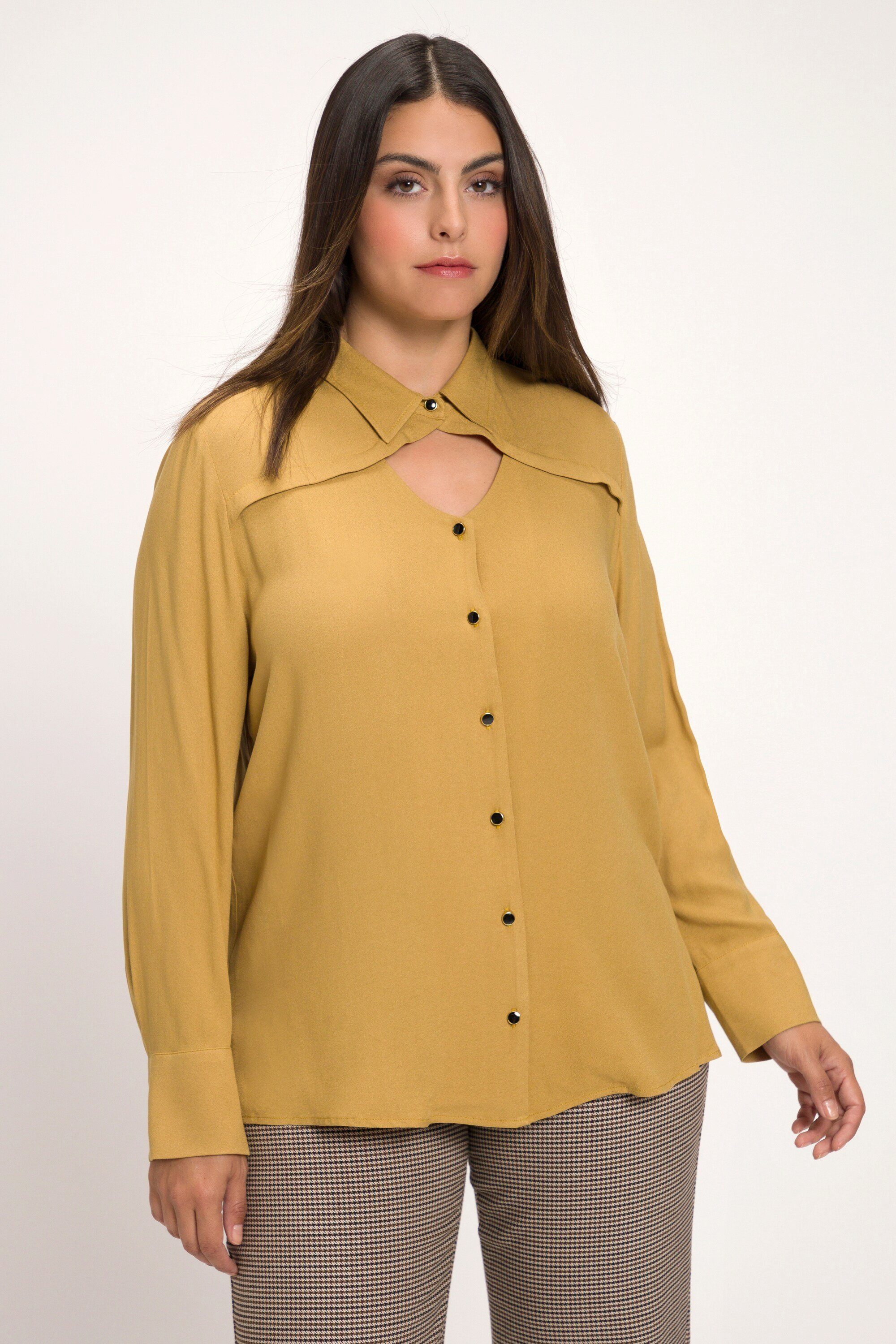 Hemdbluse Bluse Cut-Out Hemdkragen Langarm