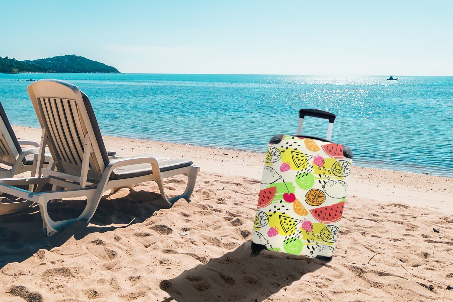 Ferien, Schablonen, mit Reisetasche Handgepäckkoffer - Handgepäck Wassermelone Zitrone rollen, Trolley, Rollen, - MuchoWow 4 für Reisekoffer
