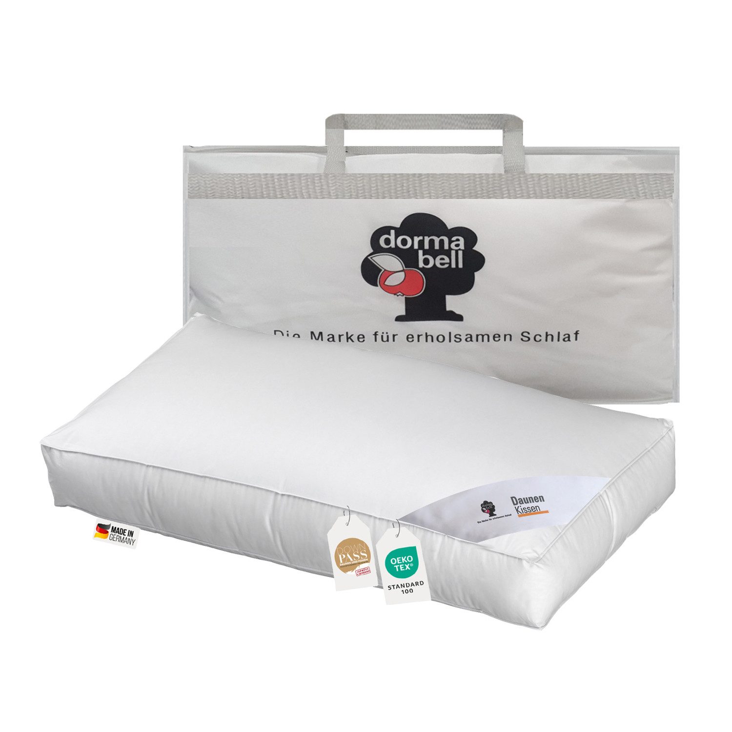 Dormabell 3-Kammer-Kopfkissen dormabell premium Gänsedaunen Nackenstützkissen Kopfkissen 40x80, Füllung: Innenkammer: 85% Gänsefedern,15% Gänsedaunen. Außenkammer: 100% Gänsedaunen, Bezug: 100% Baumwolle, Seitenschläfer, Rückenschläfer, Vom Forschungsinstitut Hohenstein auf Schadstoffe geprüft.