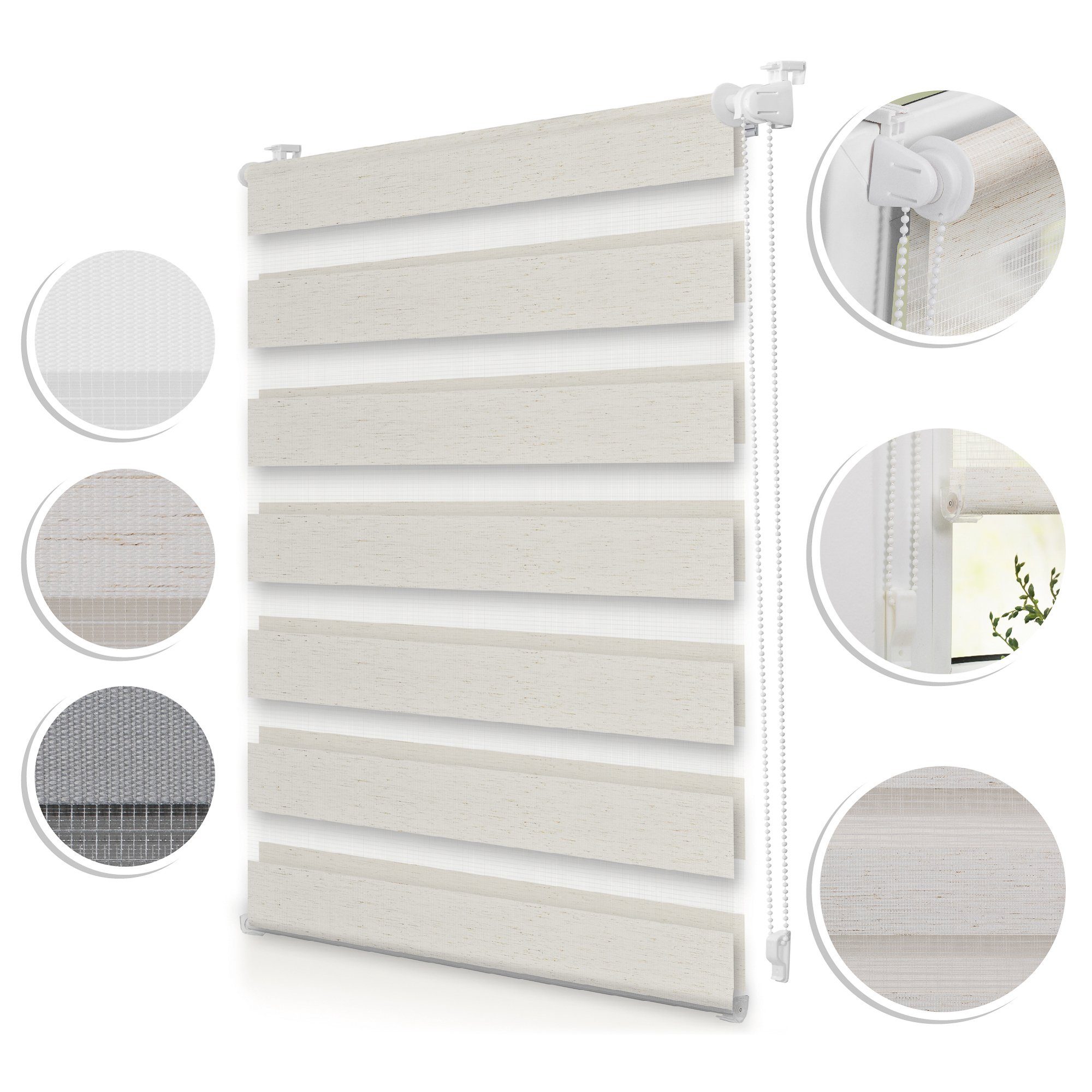 Doppelrollo Duo-Rollo Doppelrollo, Klemmbar, Anschraubbar, freihängend, Klemmbar, Anschraubbar, Klemmfix, ohne Bohren, blickdicht Sichtschutz Sonnenschutz, verstellbarer Klemmträger, Freihängend, Bedienseite frei wählbar (vormontierter Kettenzug kann links oder rechts montiert werden), Stoff 4 cm schmaler als Bestellbreite