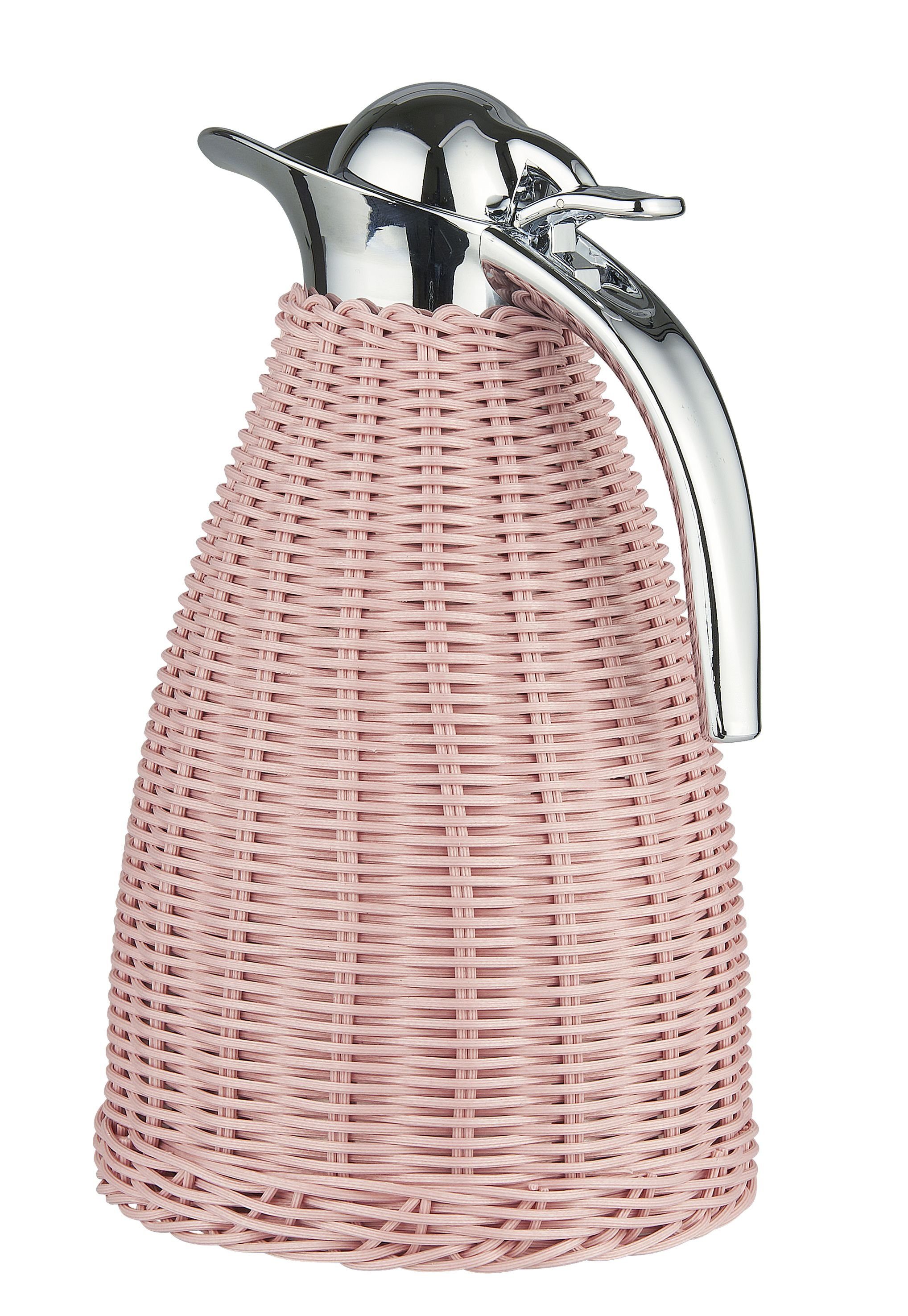 Ib Laursen Isolierkanne Thermoskanne Kaffeekanne 1,5 Liter Edelstahl Rattan Rosa Ib Laursen
