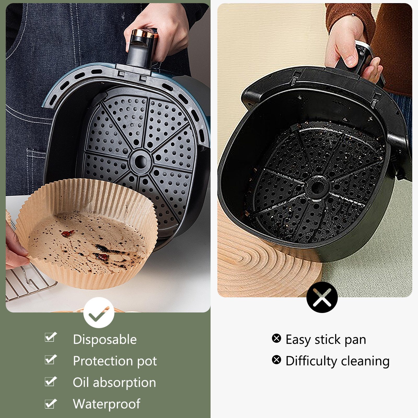 Kityhome Backpapier Luftfritteuse Papier Schalen, 50 Stück, hitzebeständig, fettfest, Vorgeformte schalenförmige Design