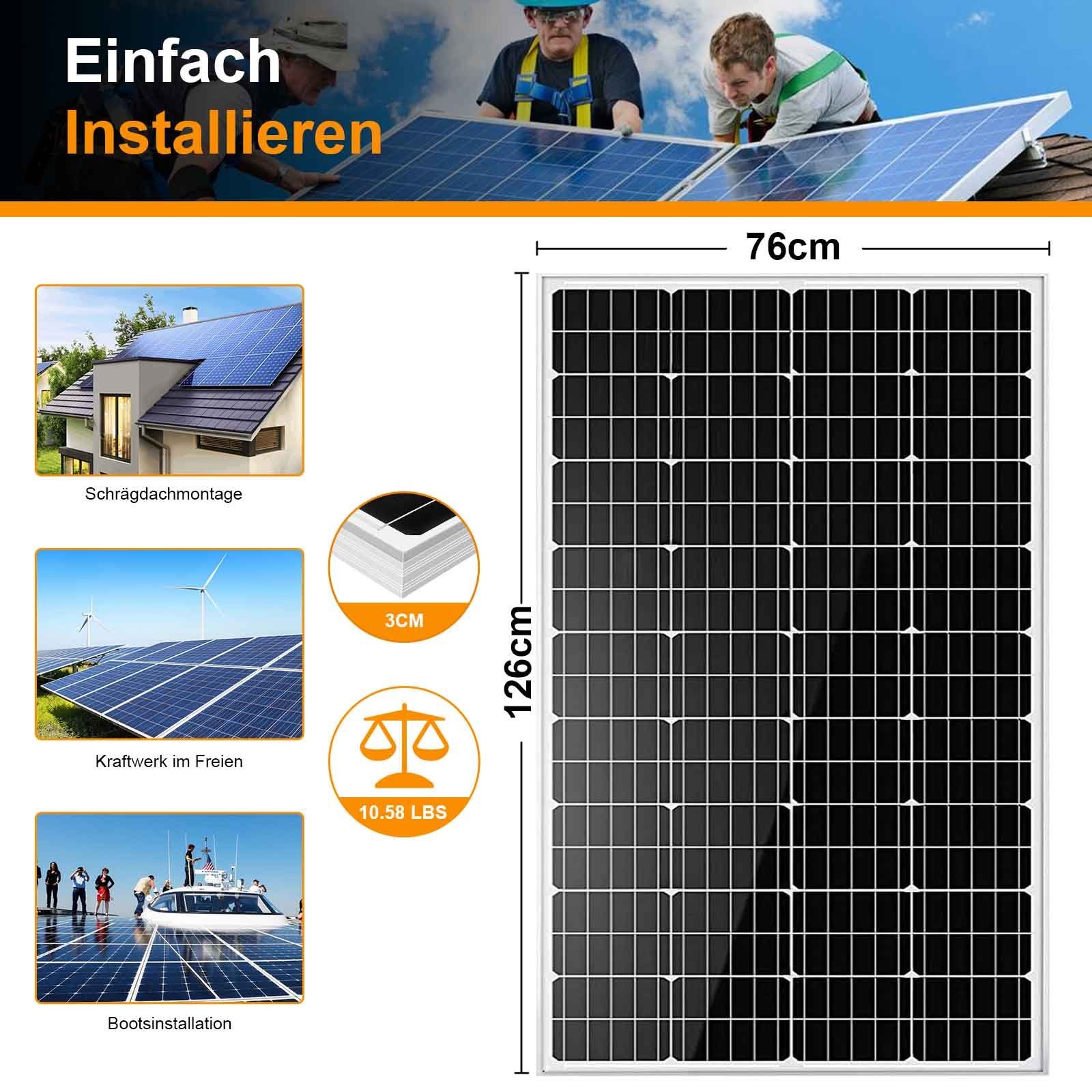 GLIESE Solarmodul 12V Mono Solarpanel 100W 150W 200W 300W Watt für Balkonkraftwerk, 200 W, Monokristallin, (1 Stück Solarmodul, 1-St., Solarmodul), Erweiterbar durch Serien- und Parallelschaltung