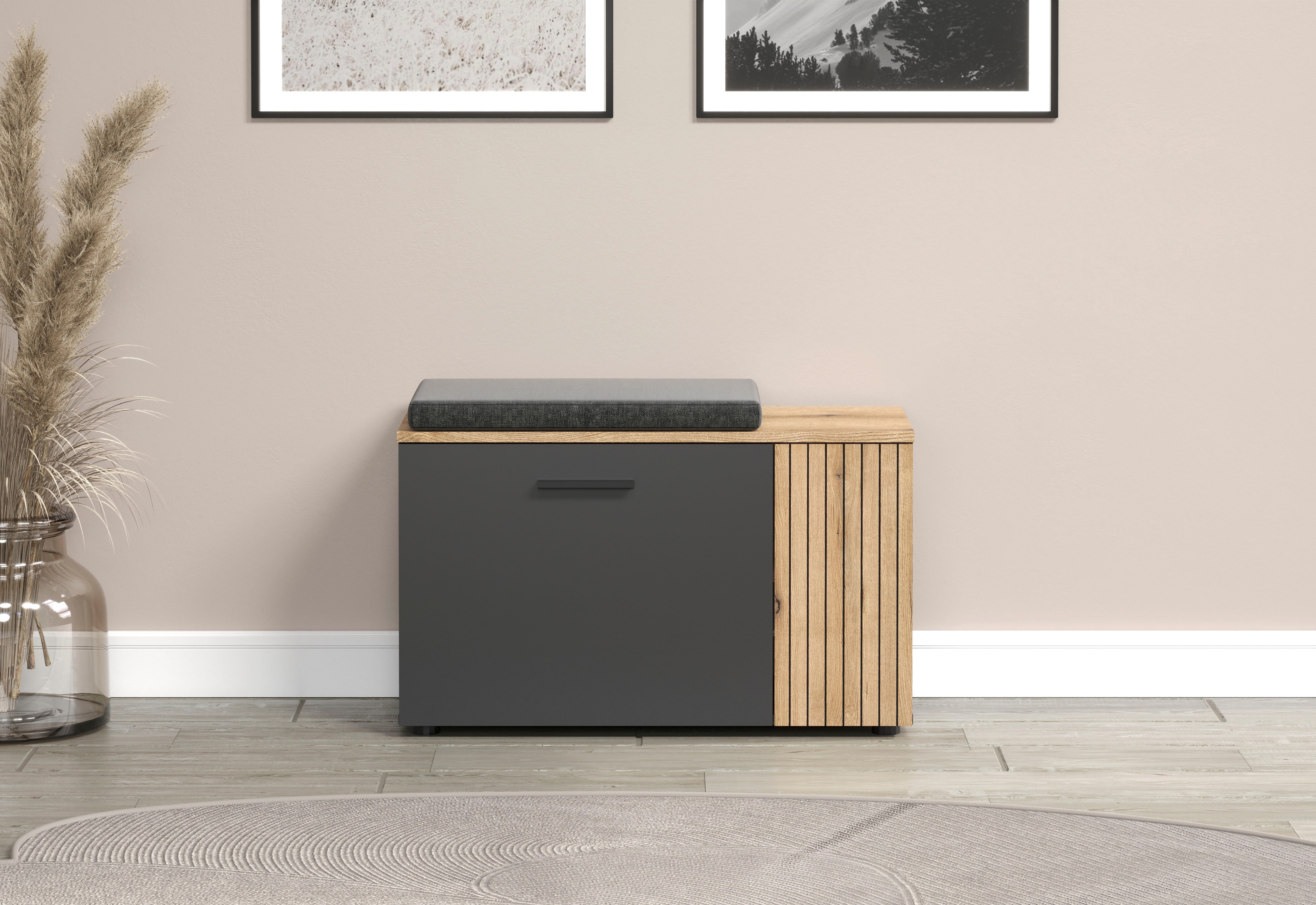Home affaire Sitzbank Estepona (1-St), Schuhbank mit 2 Türen & 2 Einlegeböden – (B/T/H) 80/36/48 cm