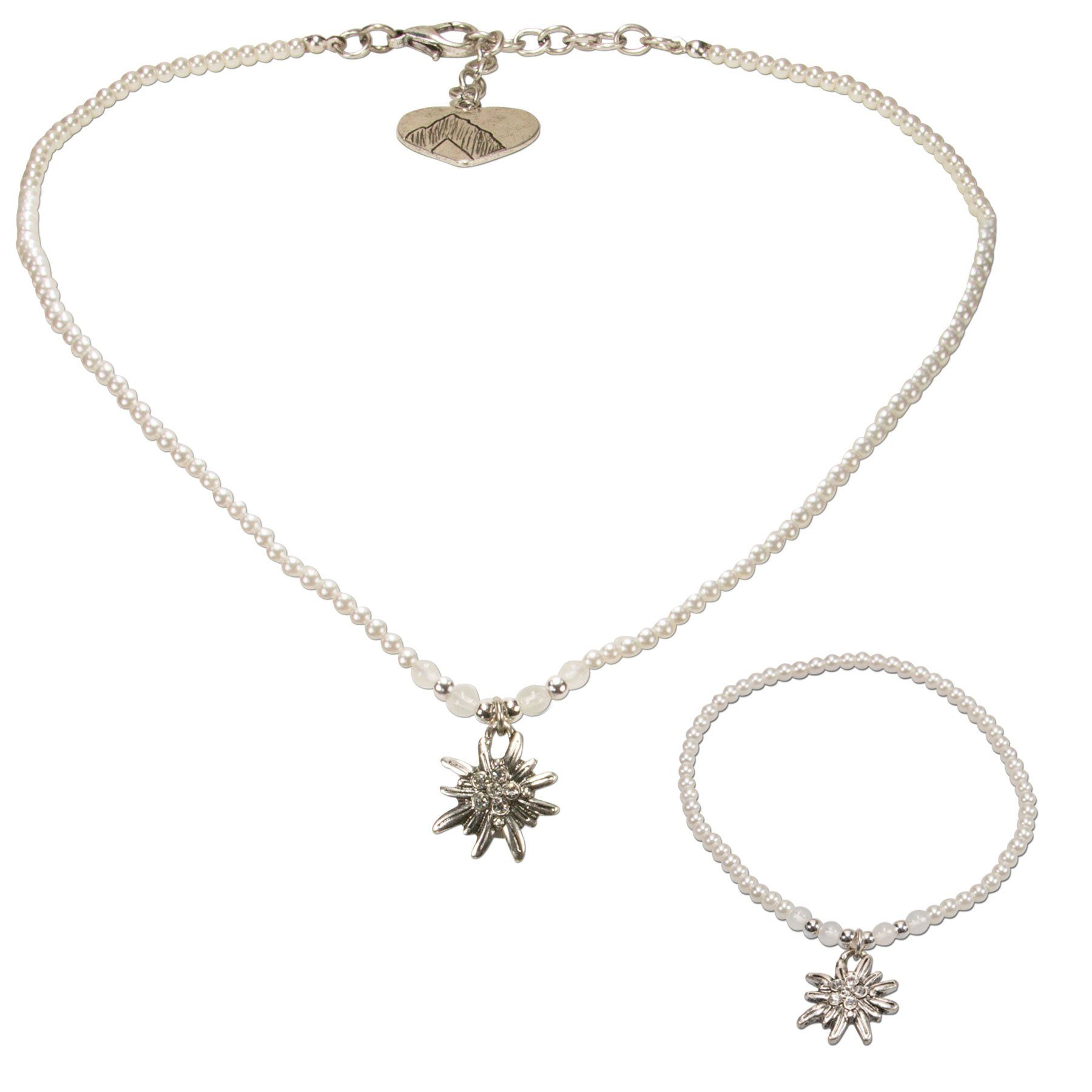 Alpenflüstern Ketten-Set »Trachtenschmuck-Set Filigran Perlen-Trachtenkette  und Trachten-Armband Strass-Edelweiss (creme-wei)«, - Damen-Trachten-Schmuck,  Trachtenset Dirndl-Kette und Trachten-Armkette online kaufen | OTTO