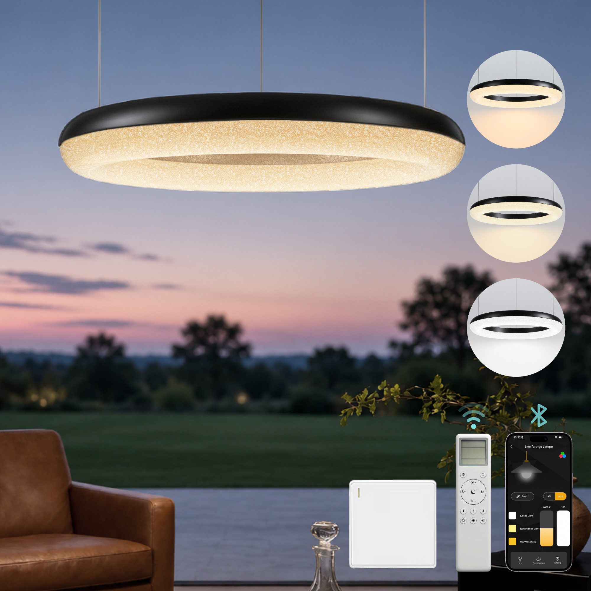 Mai & Mai Pendelleuchte LED-Hängelampe stufenlos dimmbar höhenverstellbar 30/50W Luvina03, LED fest integriert, CRI≥95; 30W/50W