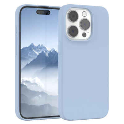 EAZY CASE Handyhülle Premium Silikon Case für Apple iPhone 15 Pro 6,1 Zoll, Slimcover mit Displayschutz Hülle Bumper Case kratzfest Etui Hellblau