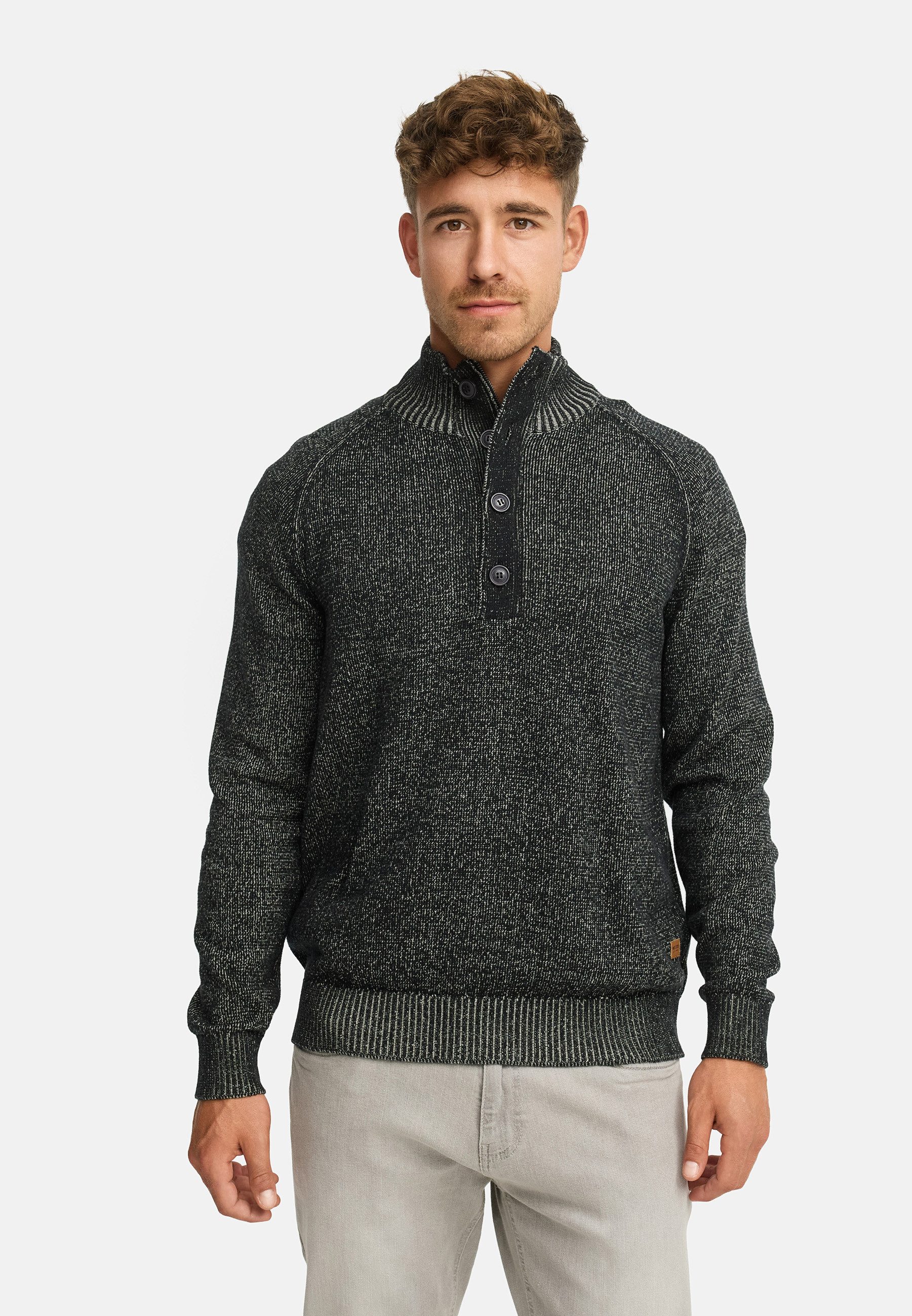 Indicode Strickpullover Herren INRajas Pullover Herrenpullover Herren Strickpullover mit Stehkragen und halber Knopfleiste