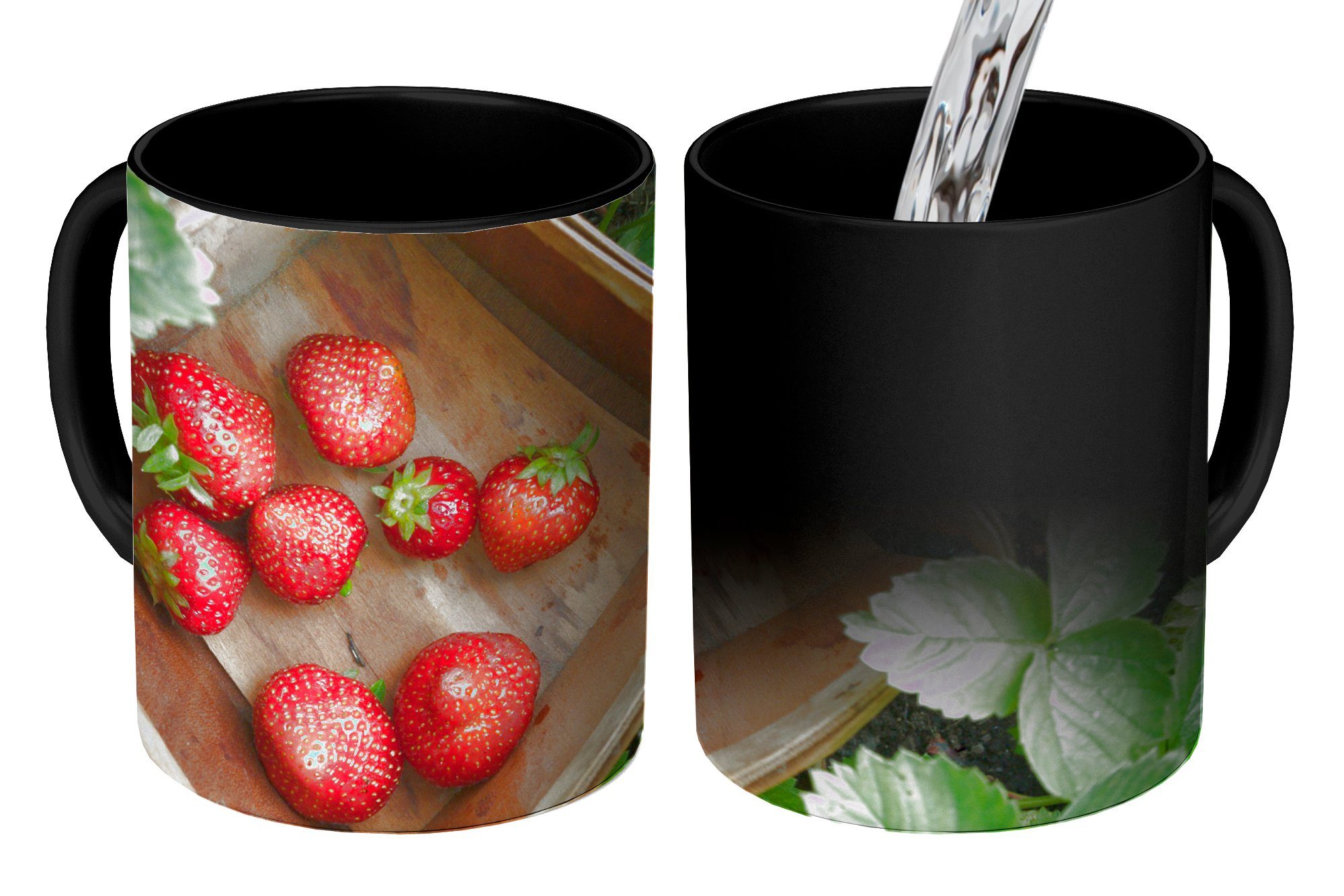 MuchoWow Tasse Erdbeere - Pflanze - Korb, Keramik, Farbwechsel, Kaffeetassen, Teetasse, Zaubertasse, Geschenk