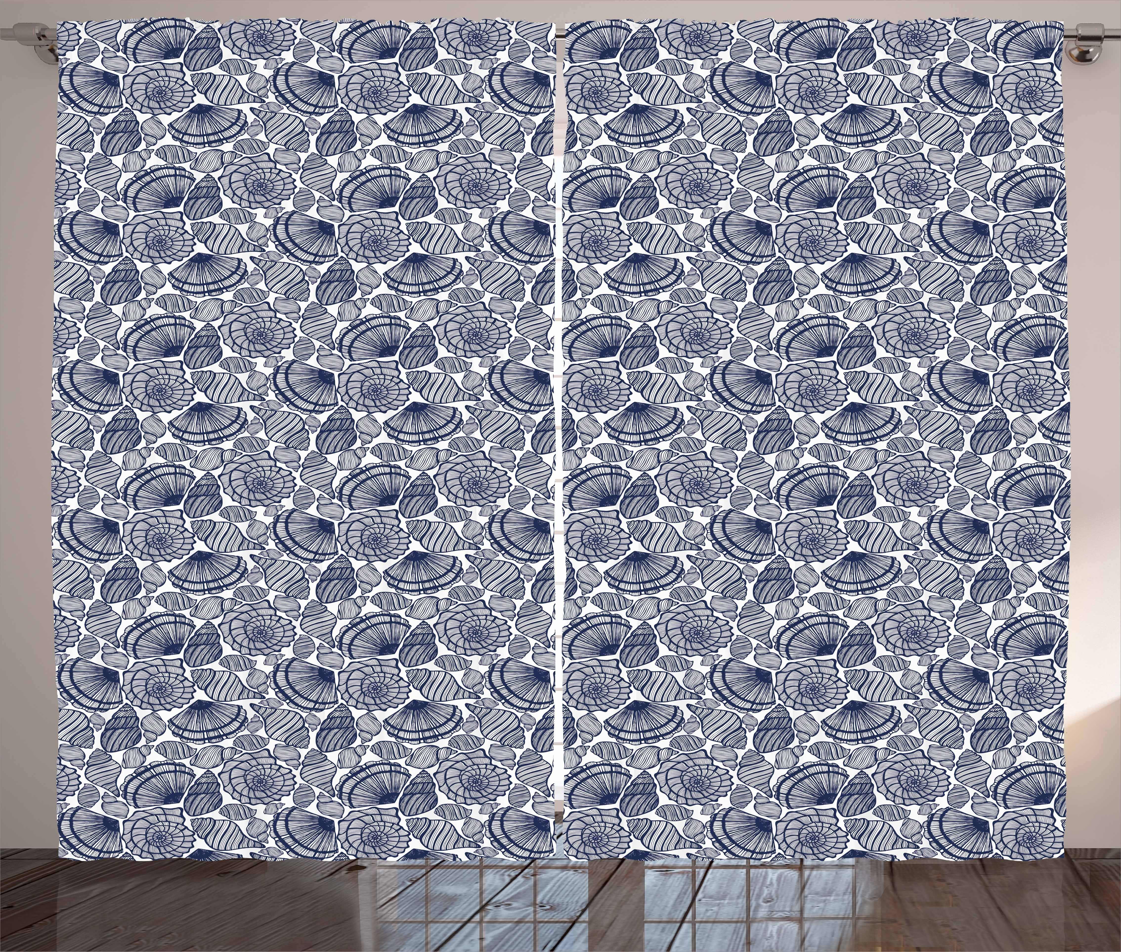 Gardine Vorhang mit Linien Schlafzimmer Wassertiere und Abakuhaus, Haken, Kräuselband Navy Schlaufen blau