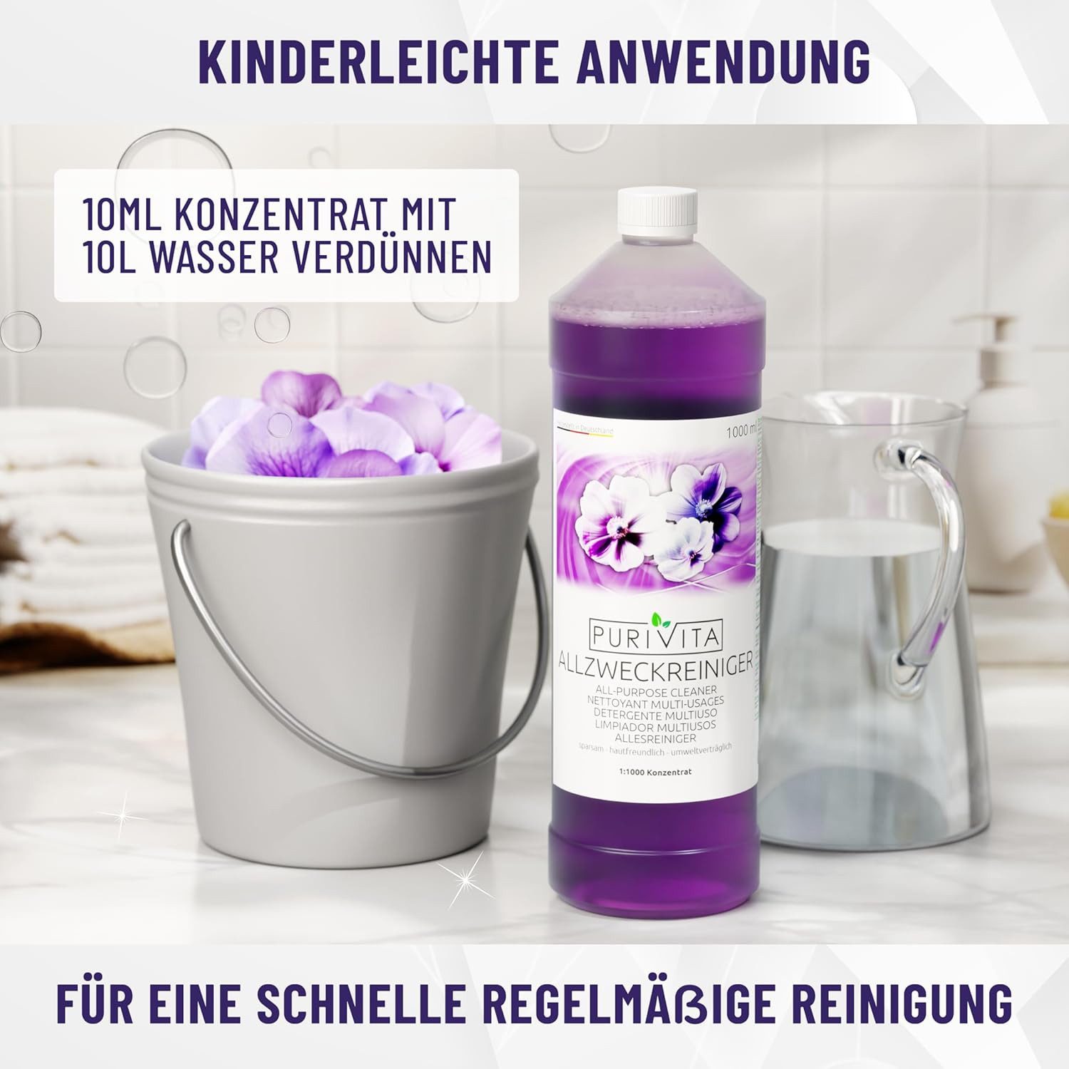 Purivita PURIVITA - Allzweckreiniger Konzentrat 1000 ml Allzweckreiniger (Vegan - Bodenreiniger flüssig mit blumigen Frischeduft)