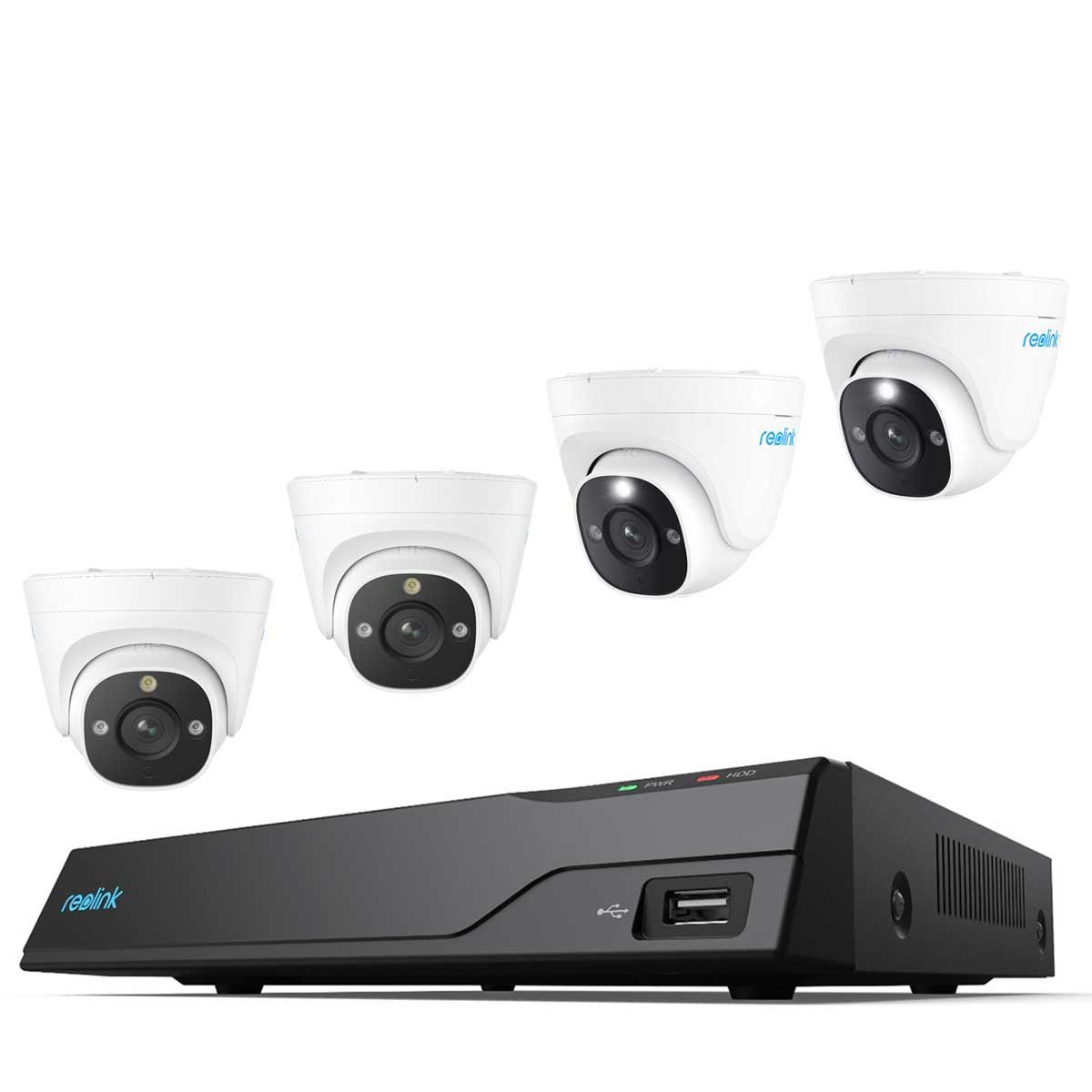 Reolink Überwachungskamera Set NVS8-8MD4 8 MP 8-Kanal PoE Netzwerkrekorder und 4x Kameras (inkl. 2TB Festplatte, 5-tlg., 2-Wege-Audio, Nachtsicht bis zu 30 m, Personen- und Fahrzeugerkennung)