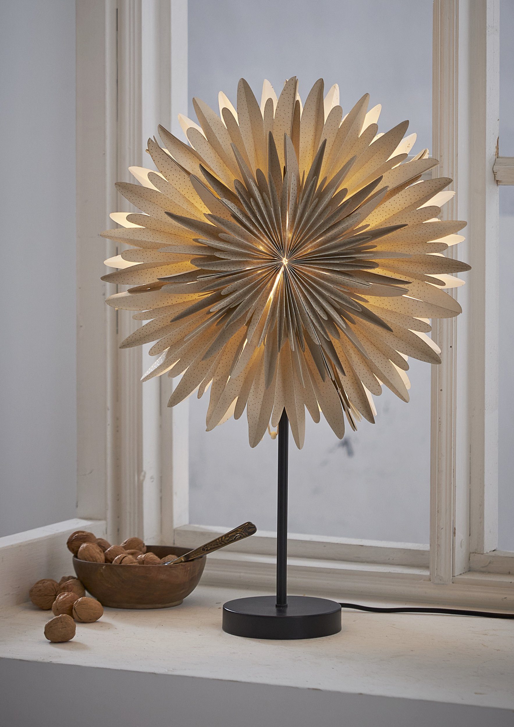 EGLO Papierstern Winter, Tischlampe mit Weihnachtsstern, beleuchtet aus Papier, Kabel, E14