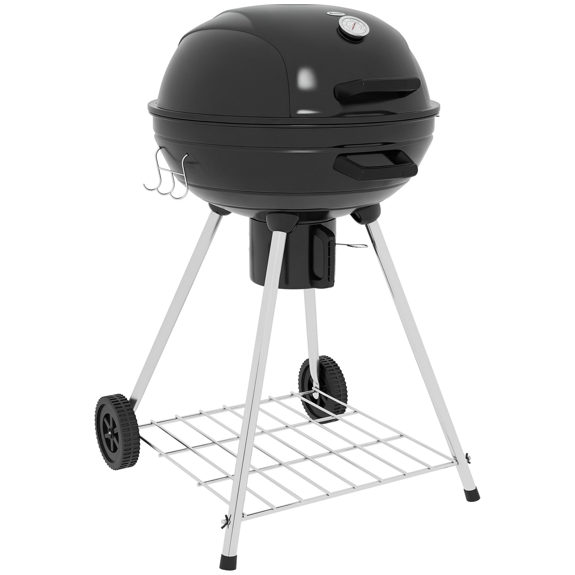 Outsunny Holzkohlegrill Campinggrill mit Grillrost, Rädern, Ablage, Grillwagen, Gartengrill, für BBQ Metall Schwarz 55 x 65 x 89 cm
