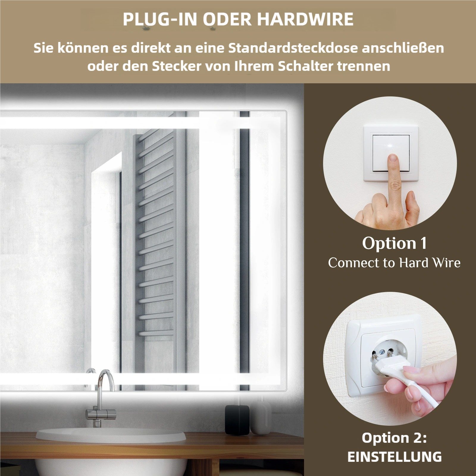 TLGREEN Badspiegel Spiegel mit LED Beleuchtung,Antibeschlag Badzimmerspiegel, (3 Lichtfarben,Dimmbar, Touch Control, Badezimmer Spiegel mit Licht), Wandspiegel  – Bild 5 von 5