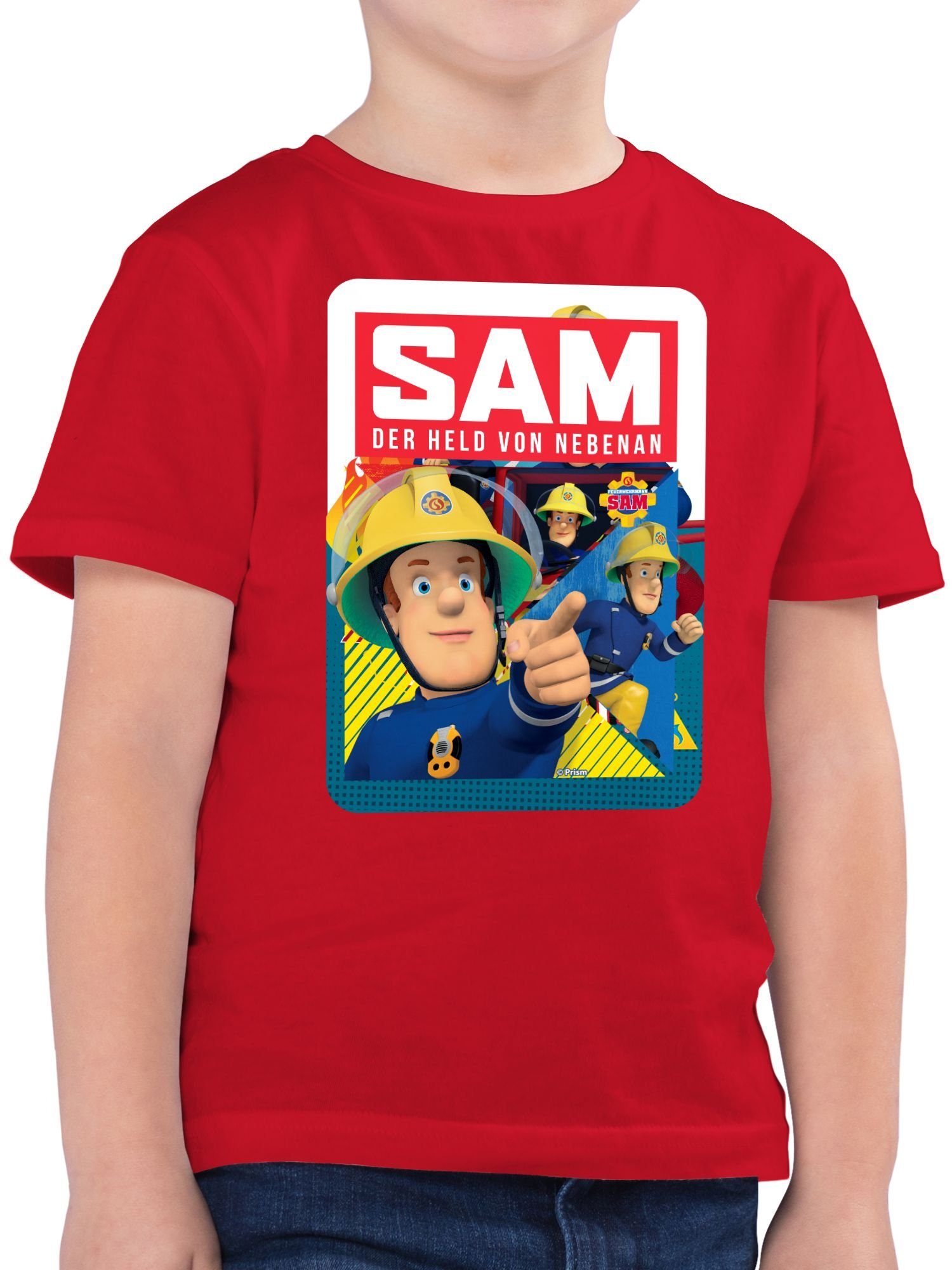 T-Shirt Feuerwehrmann nebenan Rot Jungen von Sam Sam 01 Shirtracer Held der