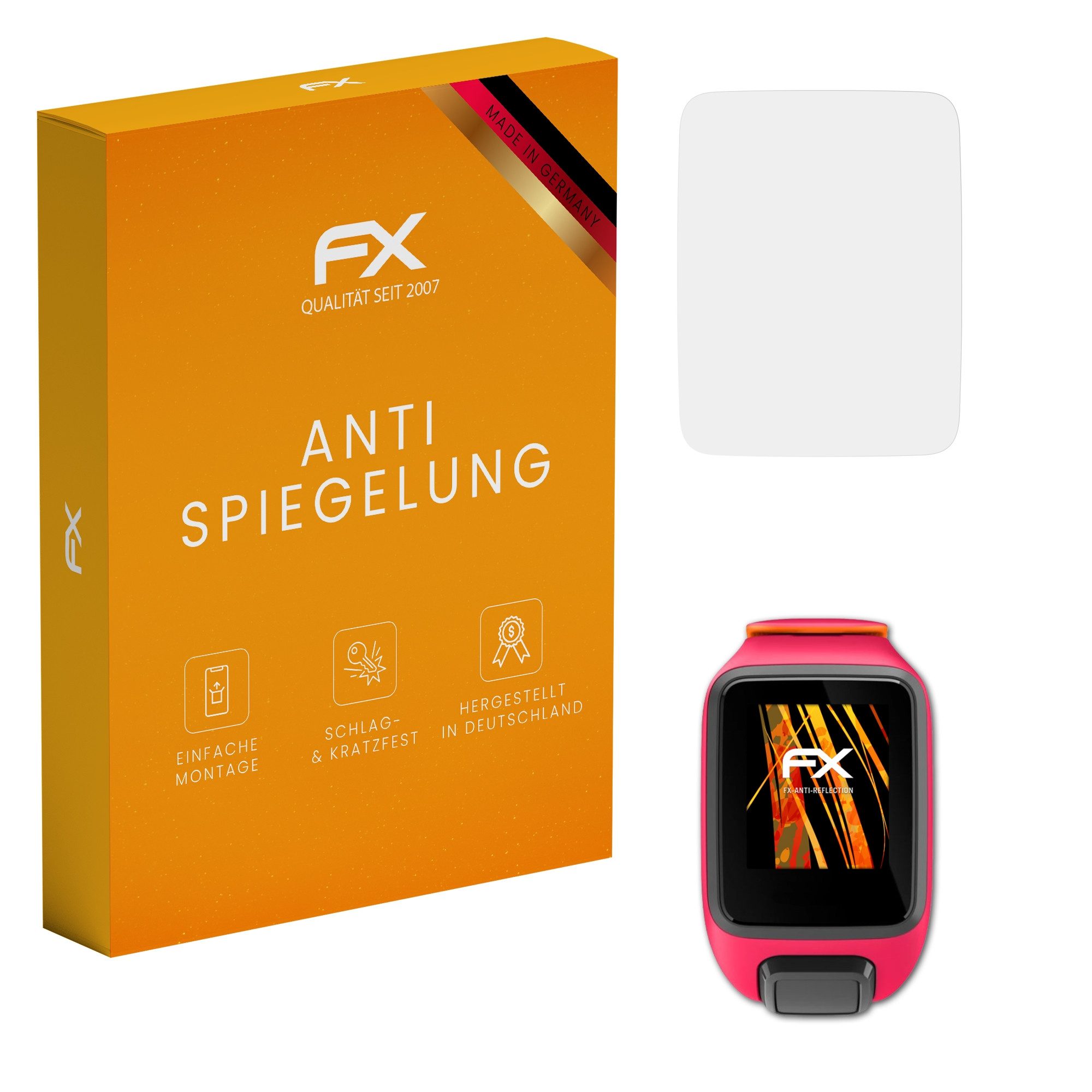 atFoliX Schutzfolie für TomTom Runner 3 / Spark 3, (3 Folien), Entspiegelnd und stoßdämpfend