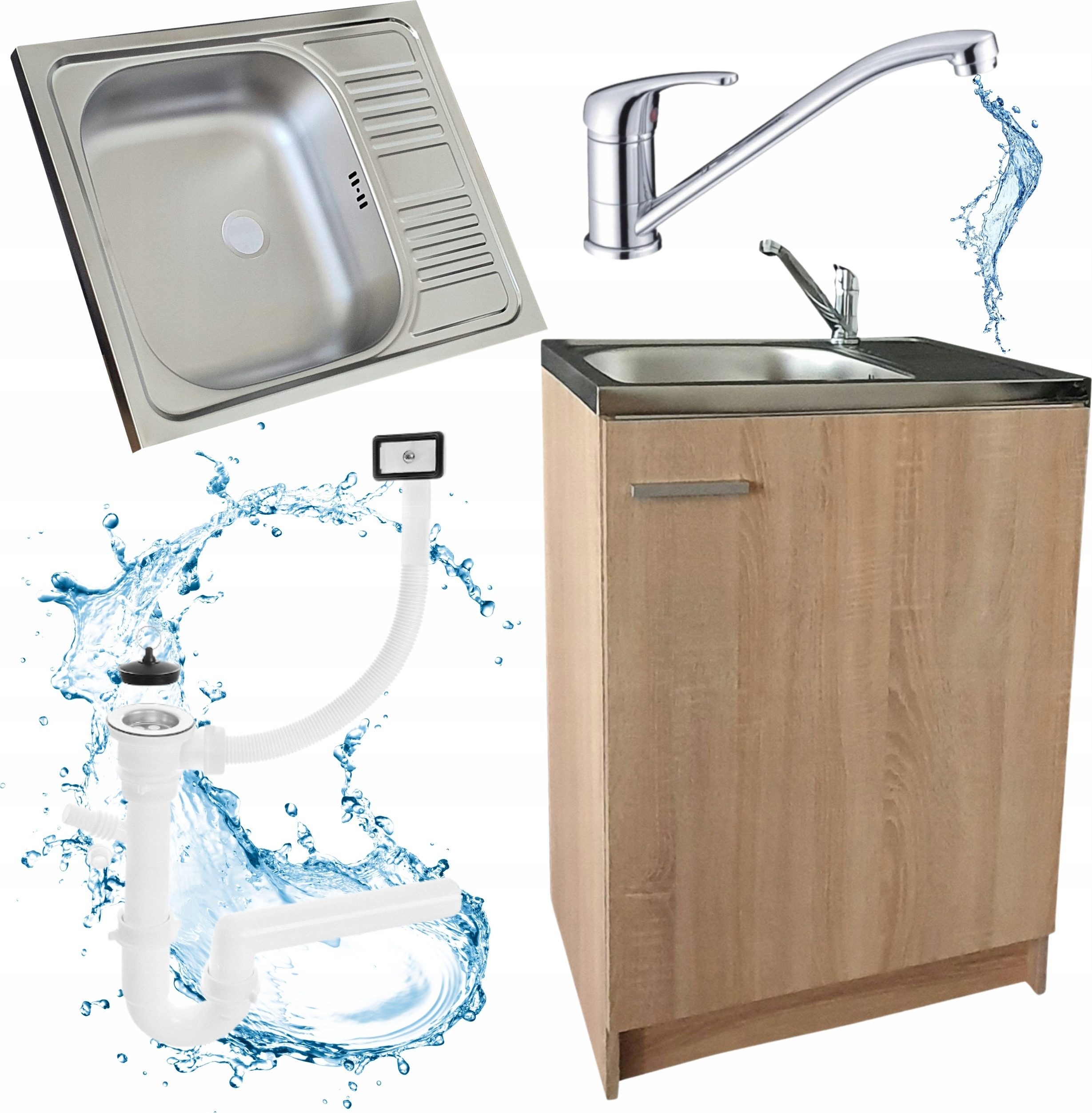 STAMAR Spülenschrank Küchenschrank 60cm Sonoma Spüle Abtropf Armatur Chrom günstig online kaufen