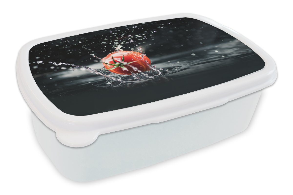 MuchoWow Lunchbox Tomate - Gemüse - Stilleben - Wasser - Rot, Kunststoff, (2-tlg), Brotbox für Kinder und Erwachsene, Brotdose, für Jungs und Mädchen weiß