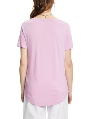 Esprit T-Shirt Viskose-T-Shirt mit weitem, rundem Ausschnitt (1-tlg)