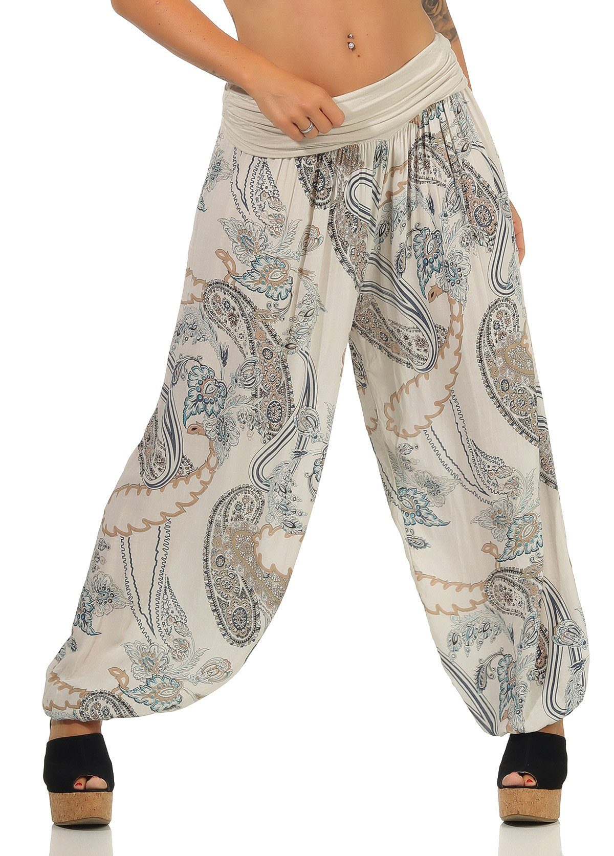 malito more than fashion Haremshose 7185 Pluderhose mit All-Over-Print beige