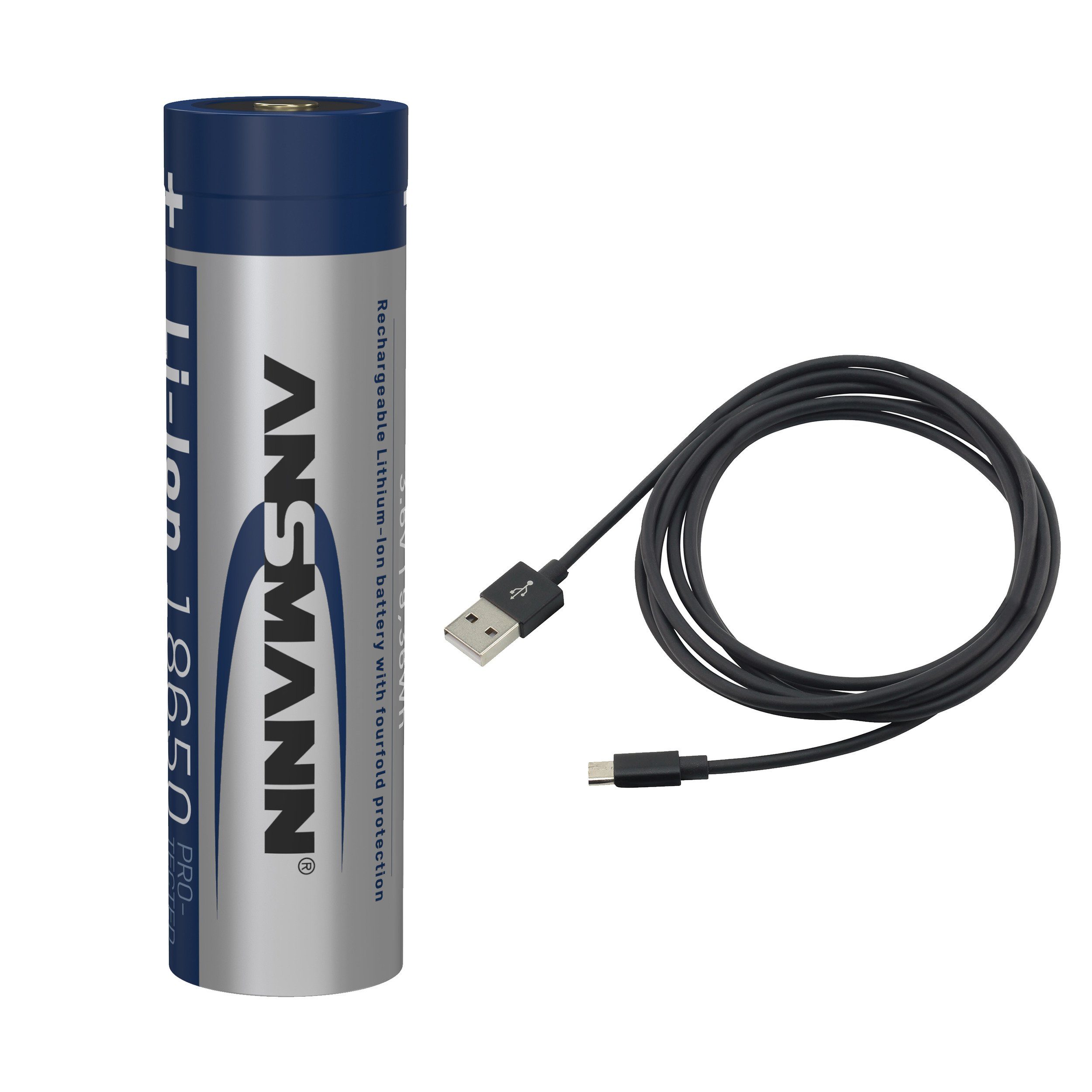 ANSMANN® Li-Ion Akku 18650 3400 mAh mit Micro-USB Ladebuchse wiederaufladbarer Akku Batterie Akku 3400 mAh (3.6 V)