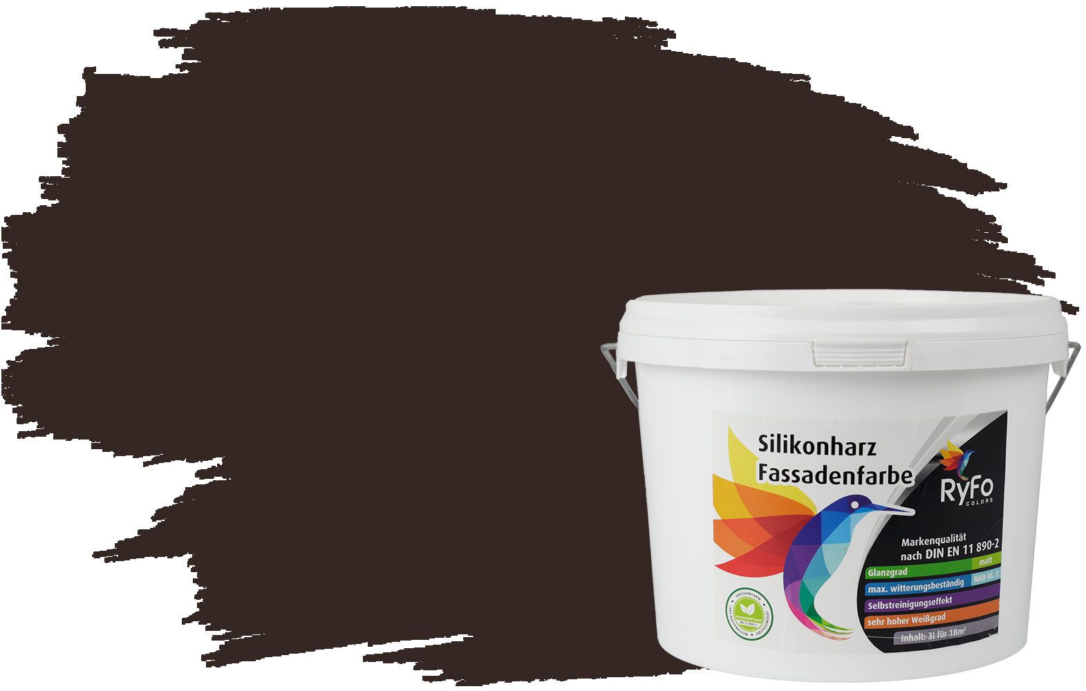 RyFo Colors Fassadenfarbe Silikonharz Fassadenfarbe Schwarzbraun 3l, 1 L ca. 6 m², Wasserabweisend, diffusionsfähig, schützt vor Schmutz, Algen, Pilzen