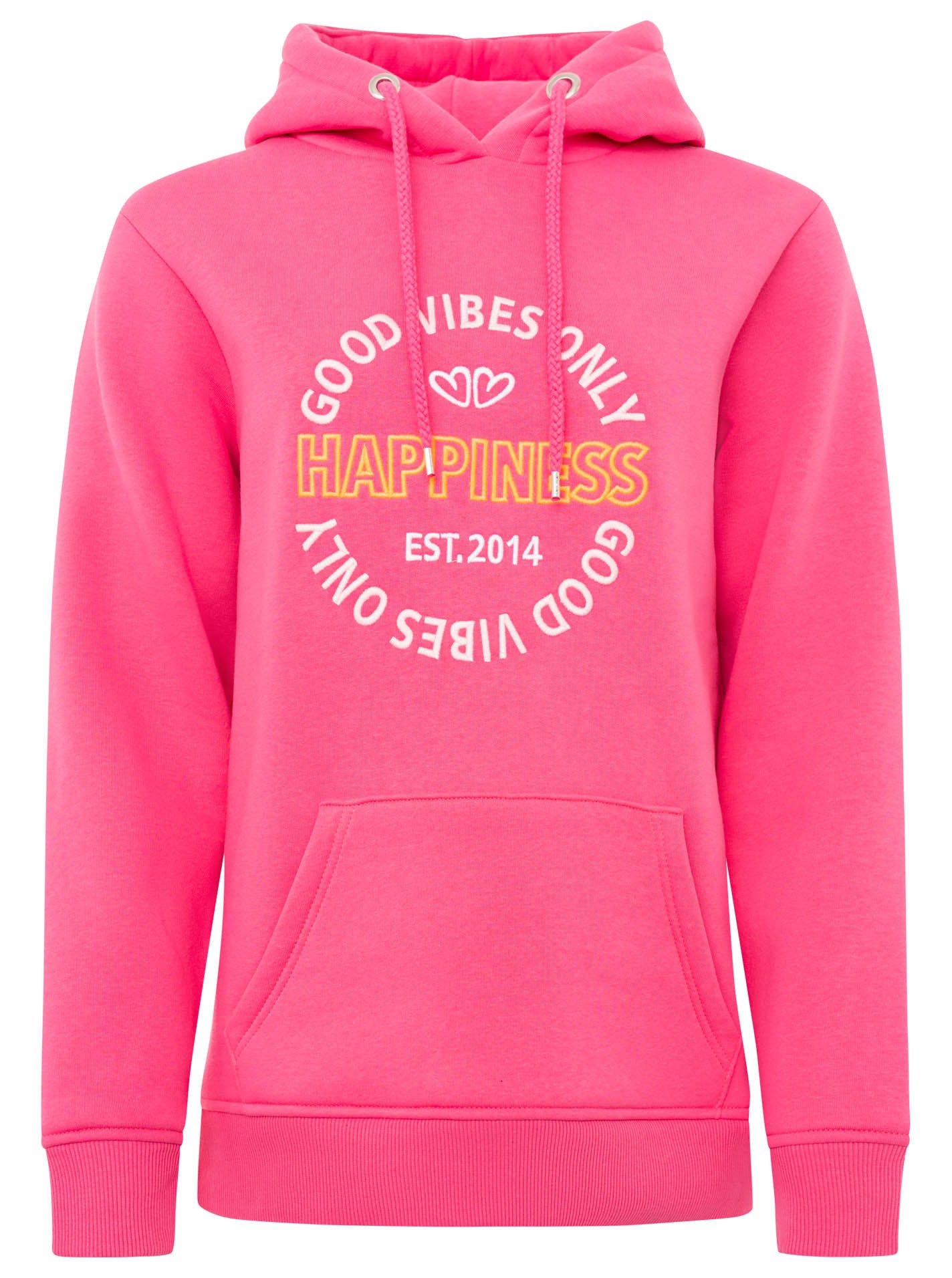 Zwillingsherz Hoodie "Good Vibes" gestickter Schriftzug, Kapuze, Langarm, Kängurutasche, Kordelzug