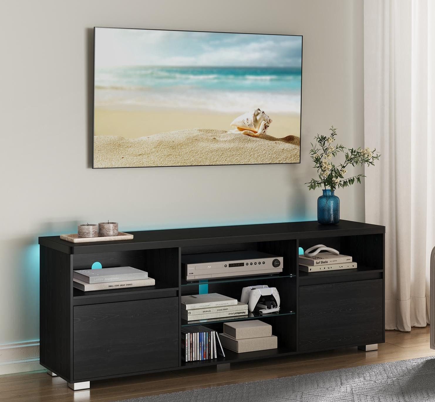 VASAGLE TV-Schrank Fernsehtisch mit LED-Beleuchtung, 2 Schränke, 160 cm günstig online kaufen