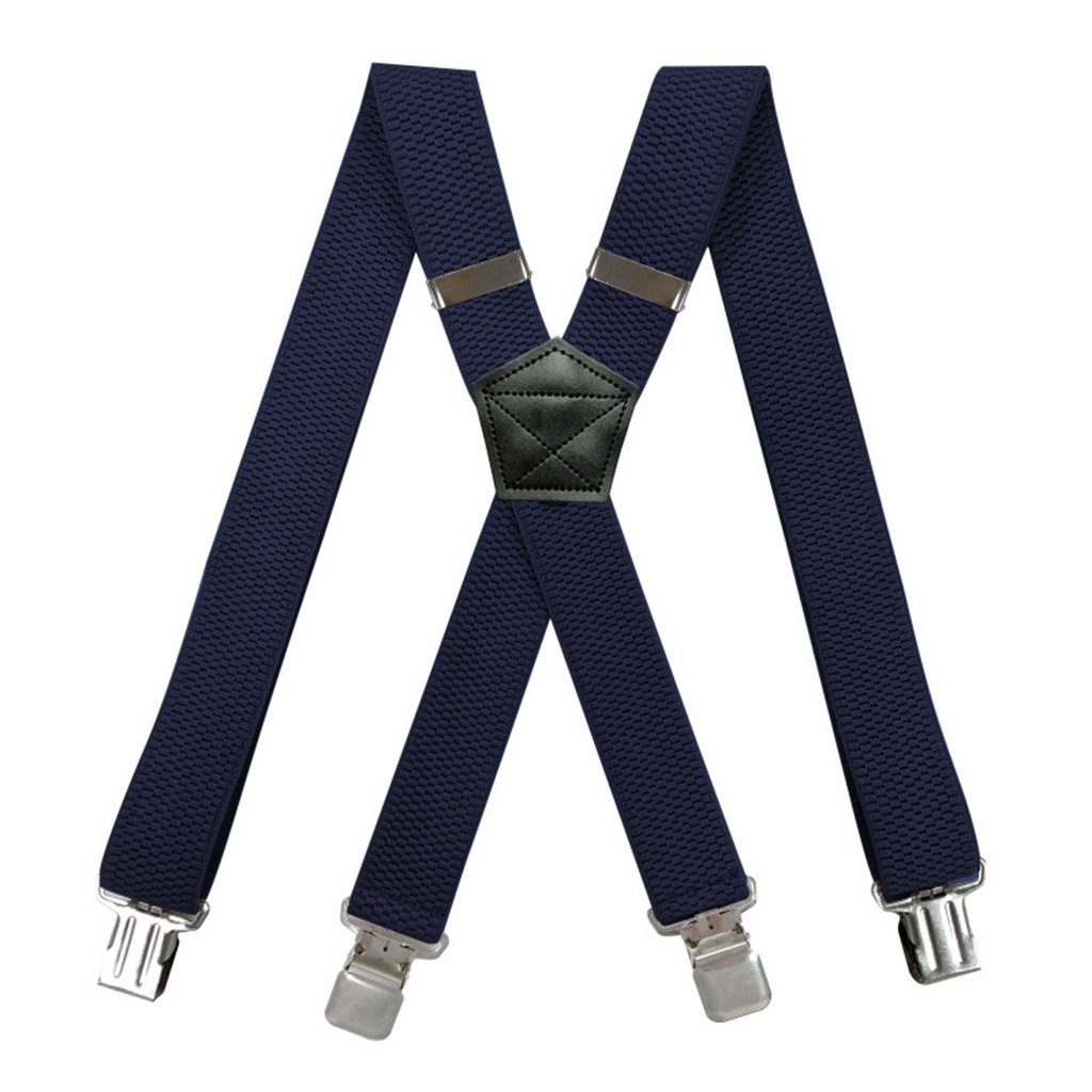 MIRROSI Hosenträger 4cm Breites X-Form Herren mit (hoher extra Damen für Länge Tragekomfort) Clipverschluß verstellbar Starken und Navy